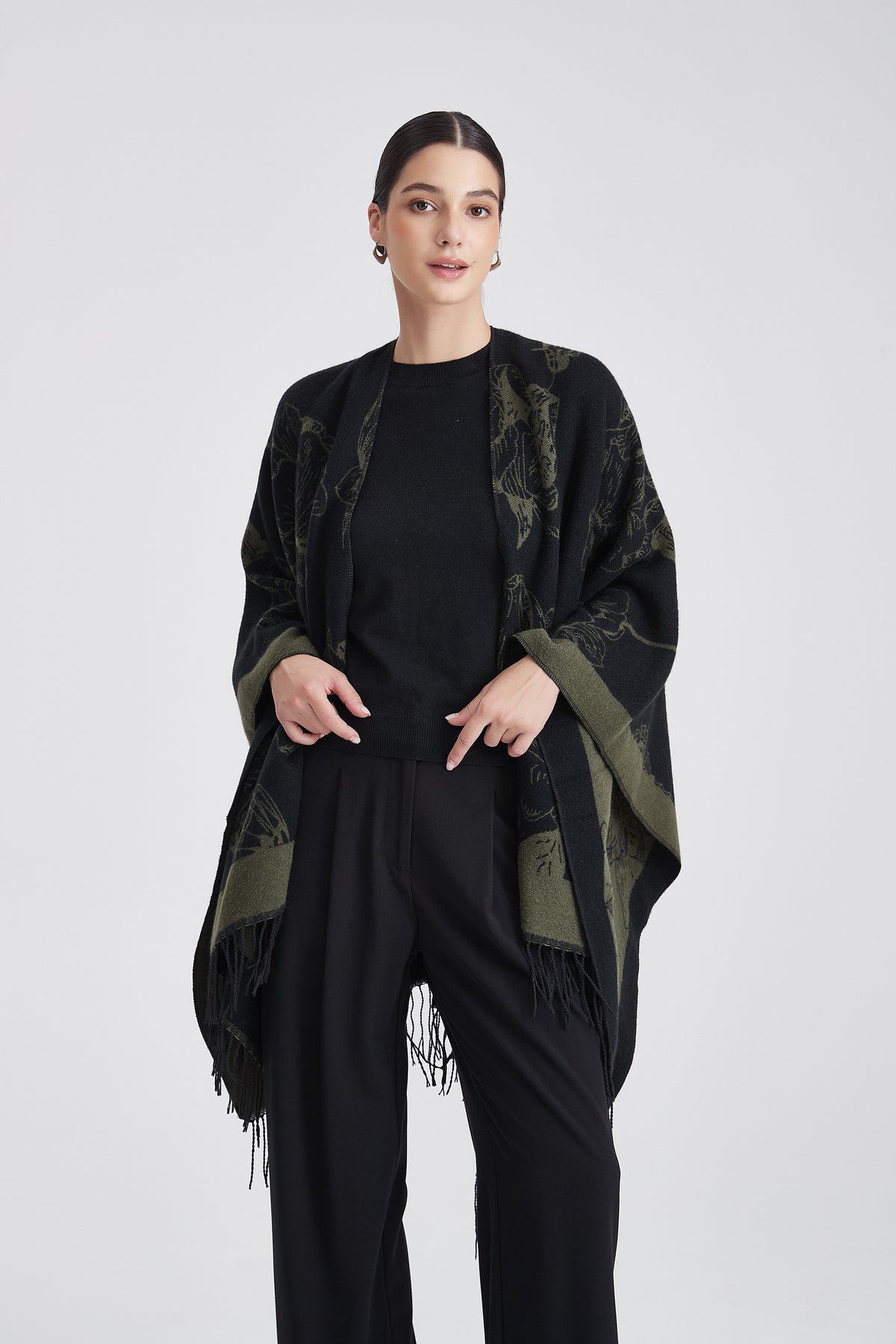 Long Floral Poncho