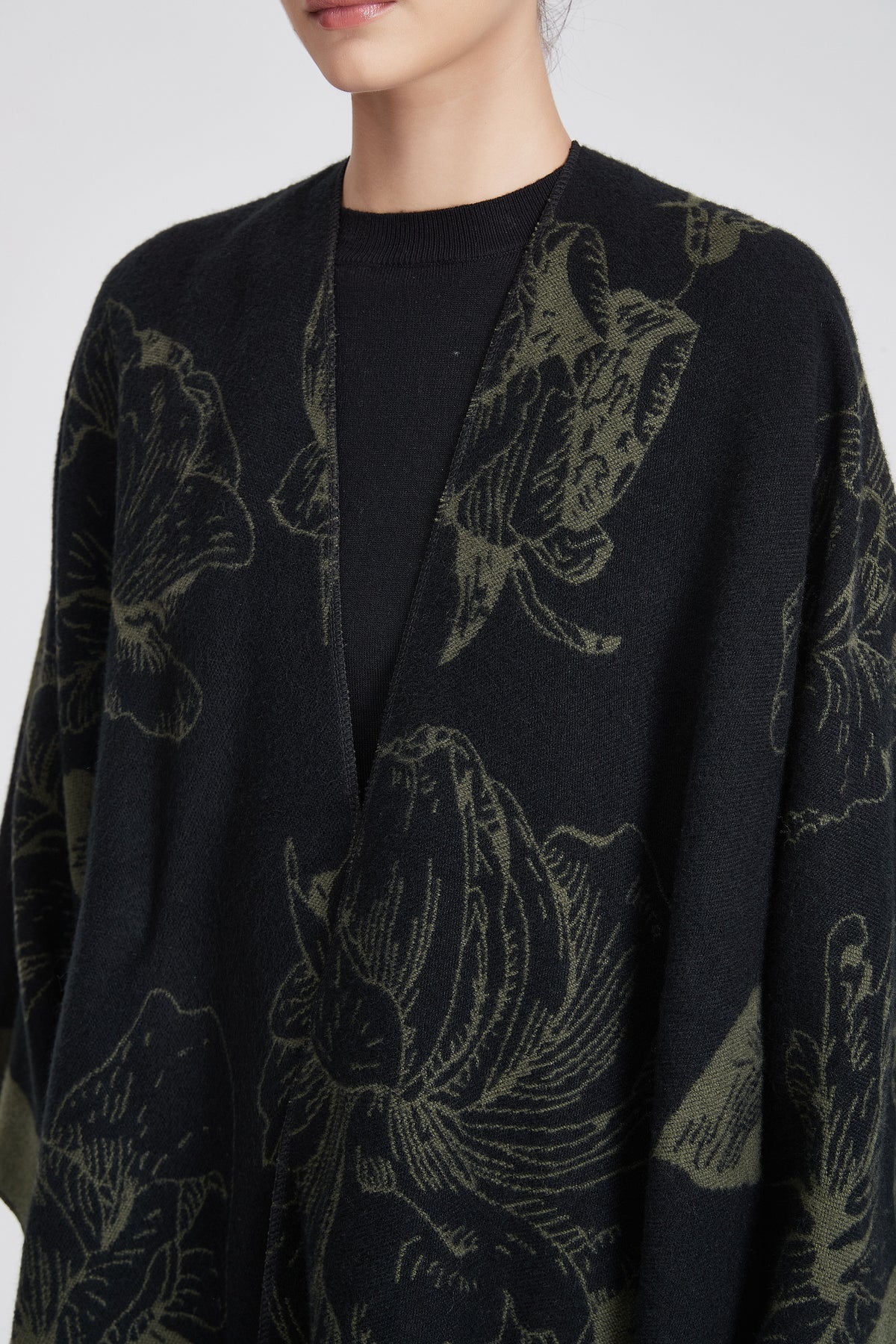 Long Floral Poncho