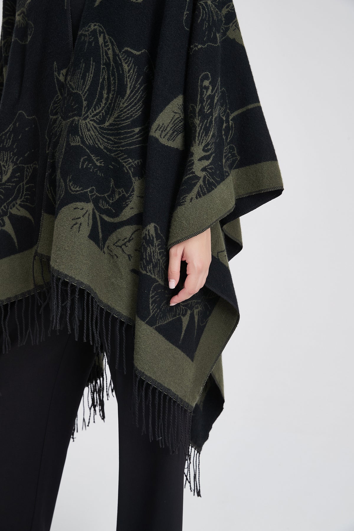 Long Floral Poncho