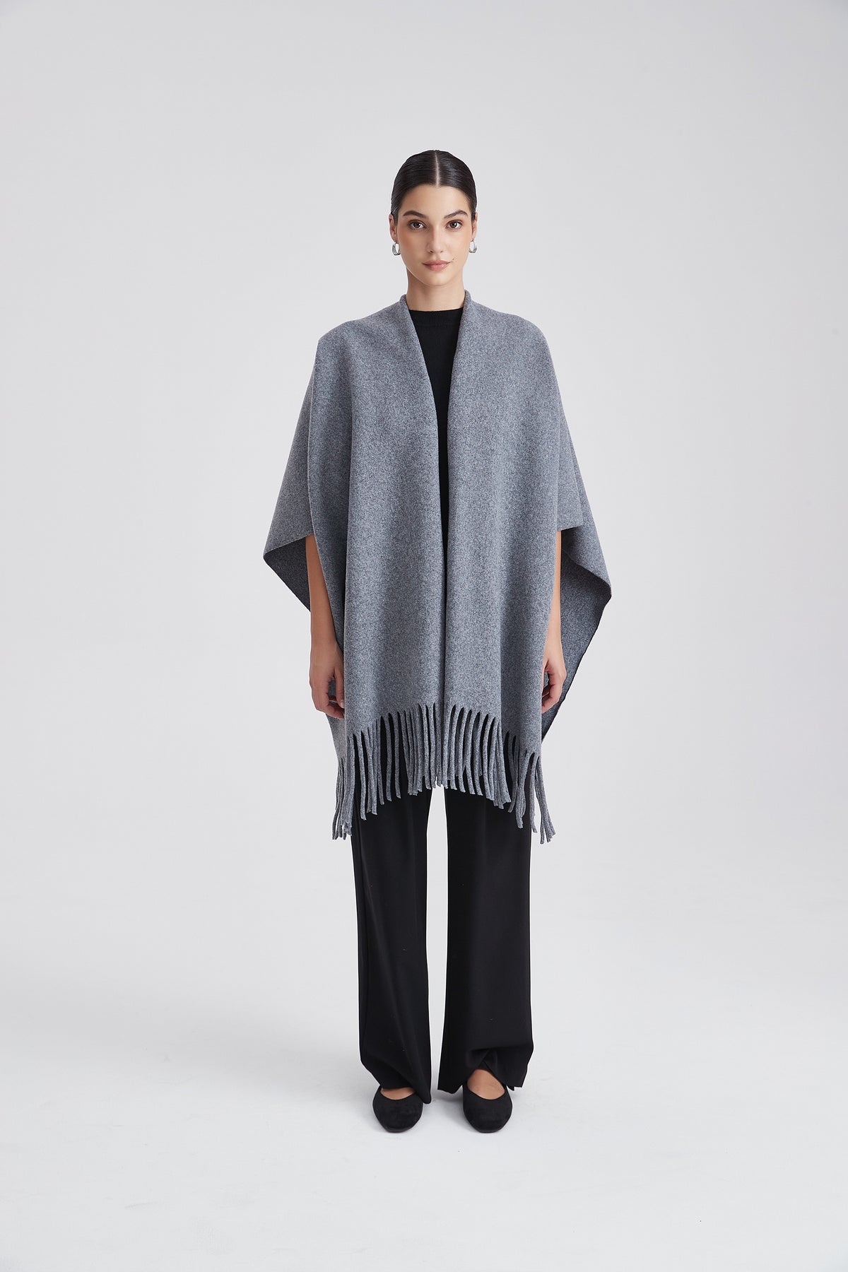 Plain Poncho with Fringes