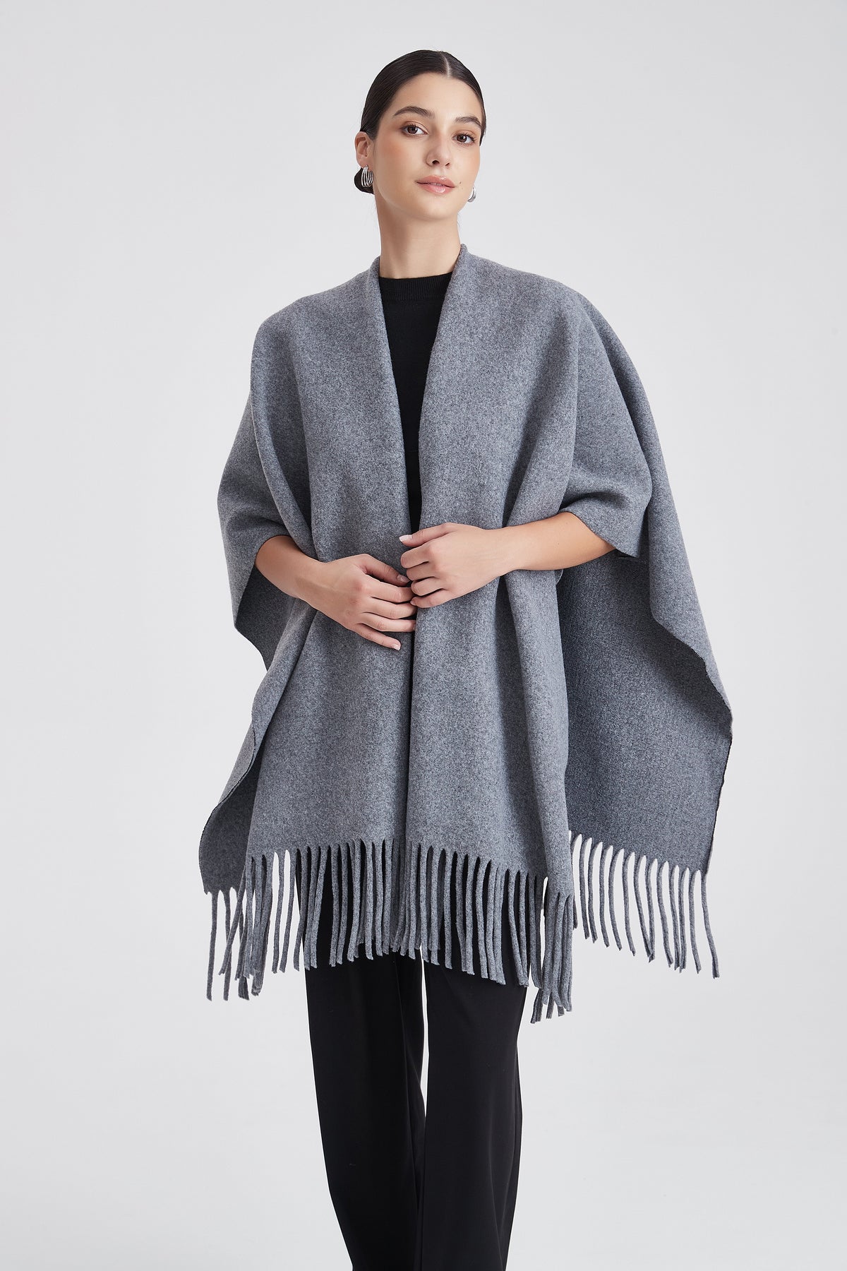 Plain Poncho with Fringes