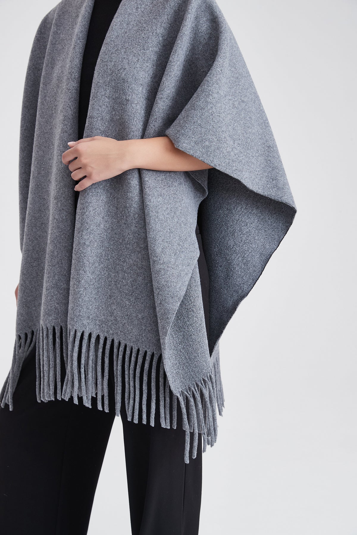 Plain Poncho with Fringes