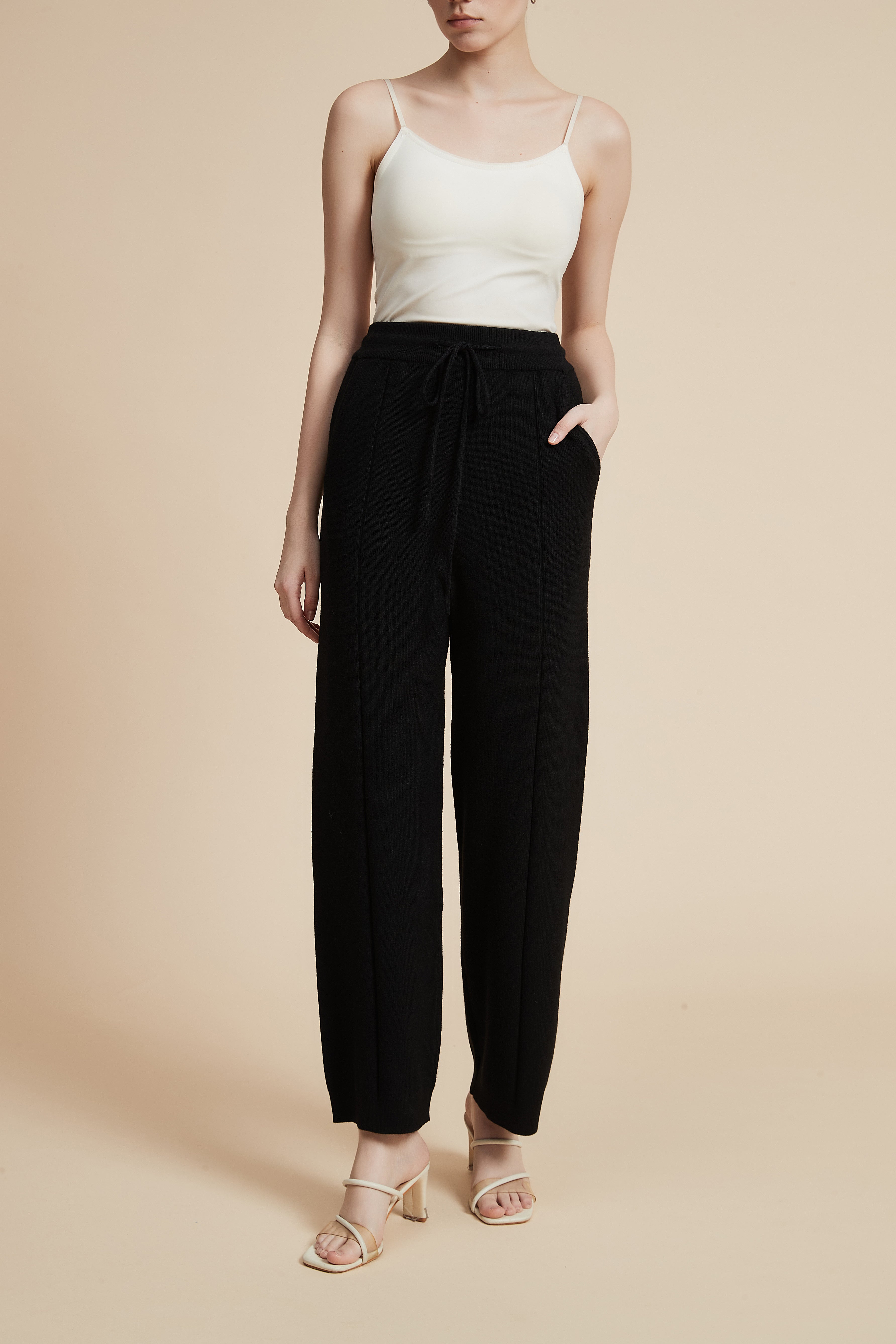 بنطلون طويل سادة برباط وجيوب