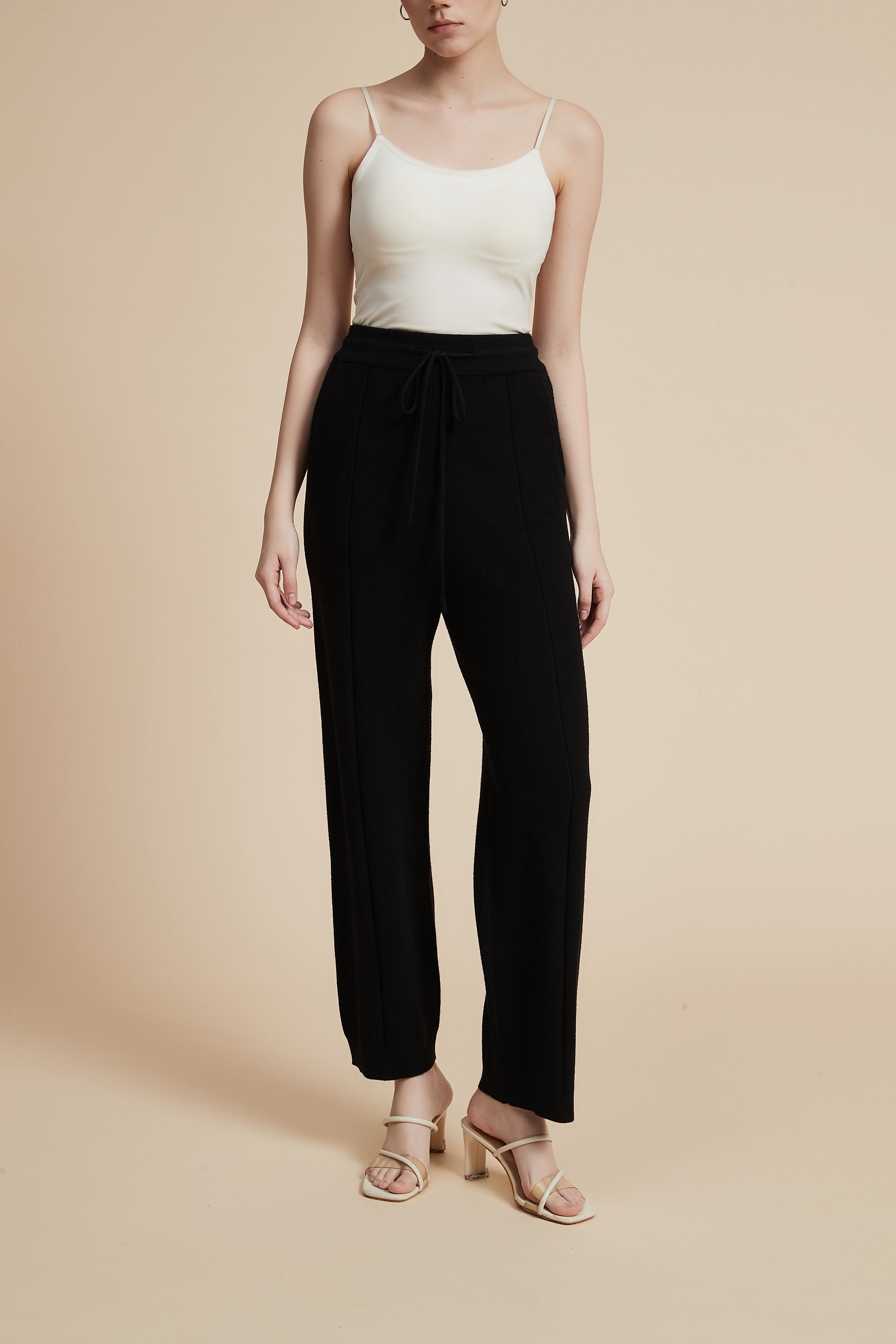 بنطلون طويل سادة برباط وجيوب