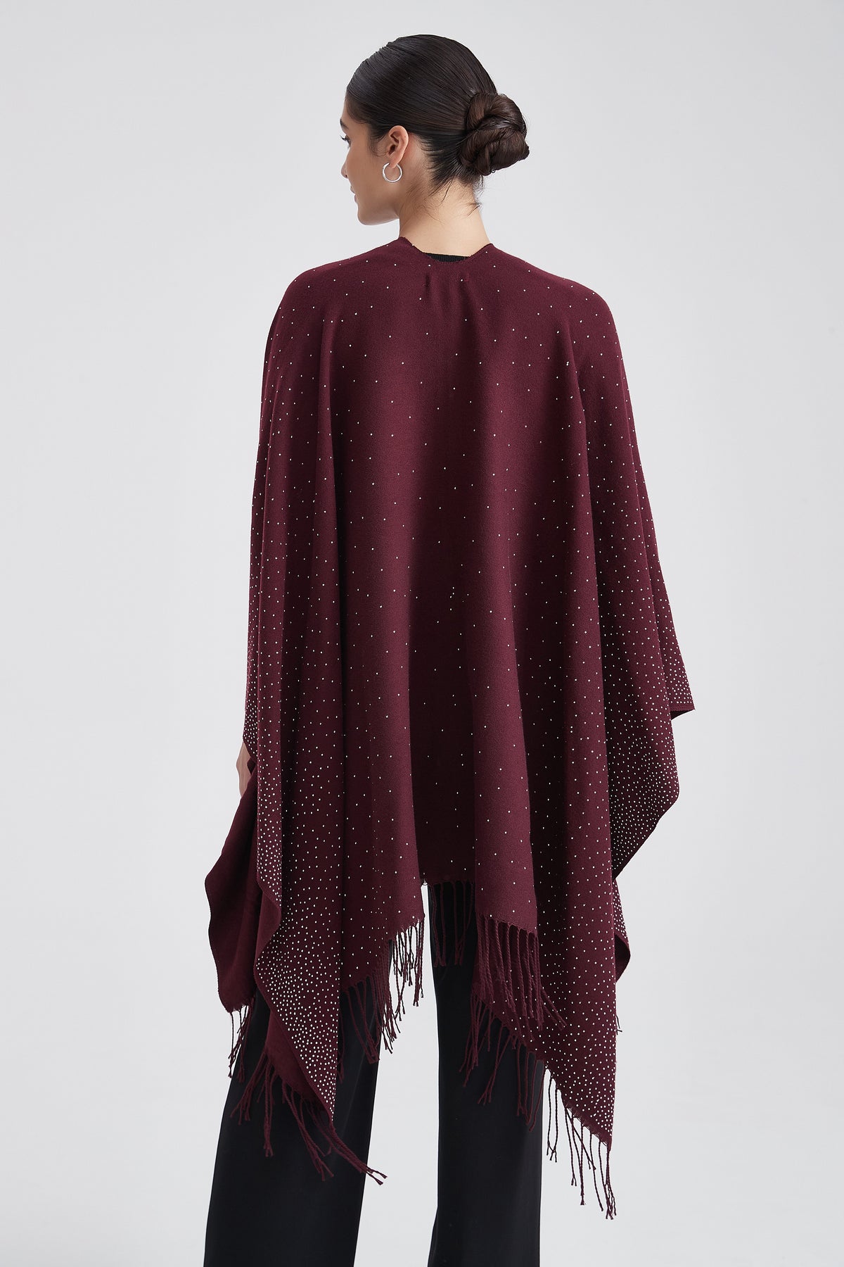 Embellished Poncho with Fringes