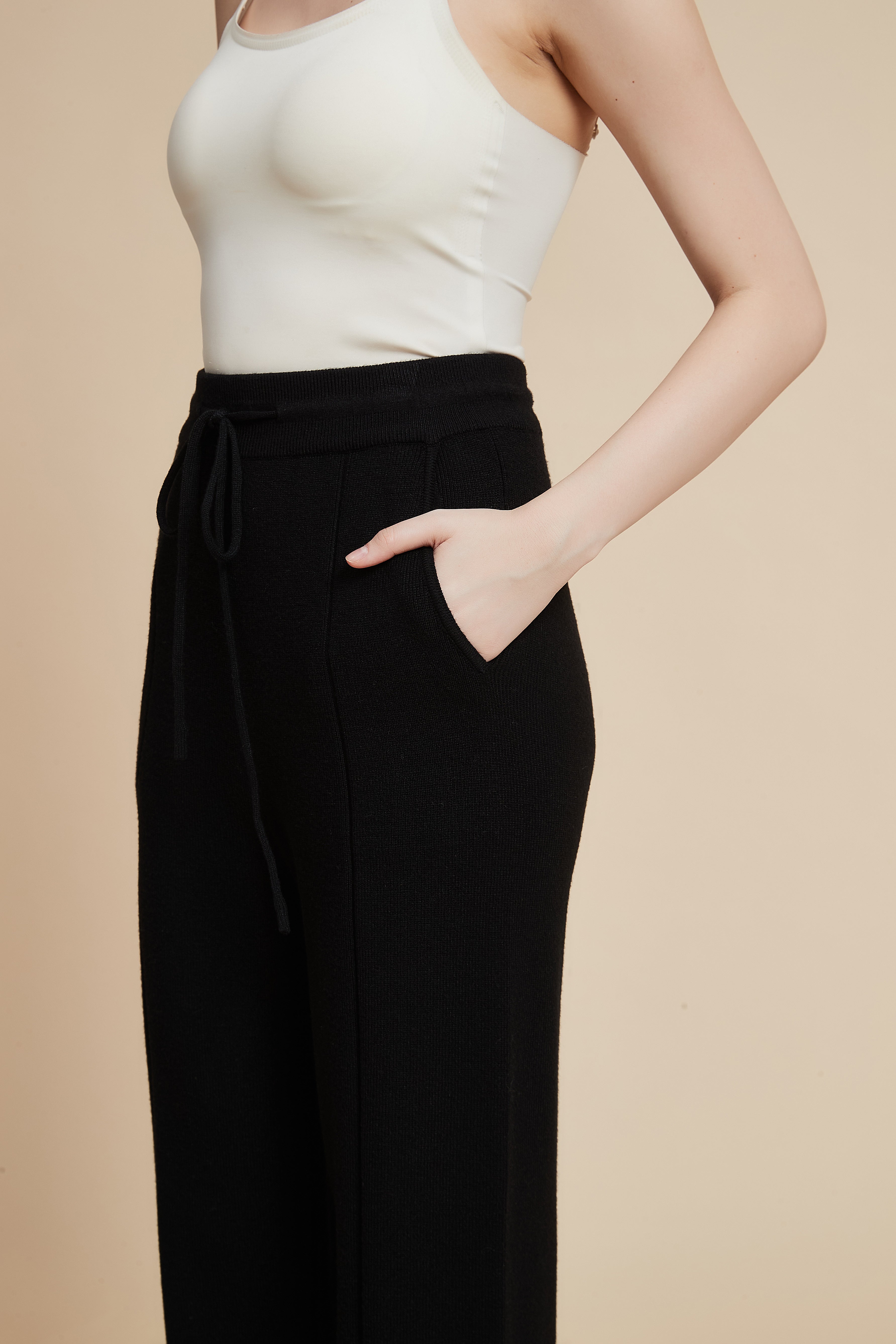 بنطلون طويل سادة برباط وجيوب