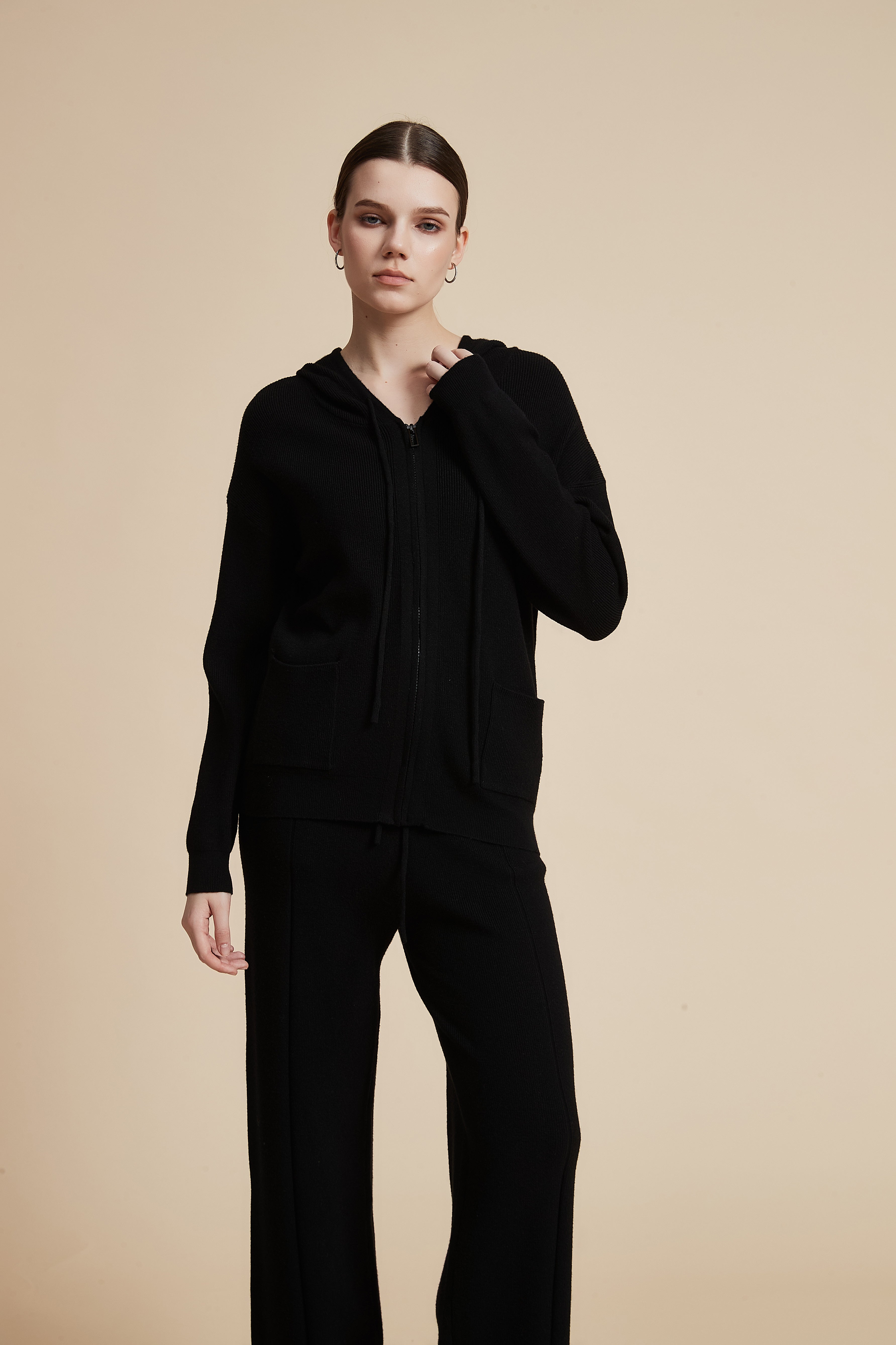 Solid Long Sleeve Zip Jacket