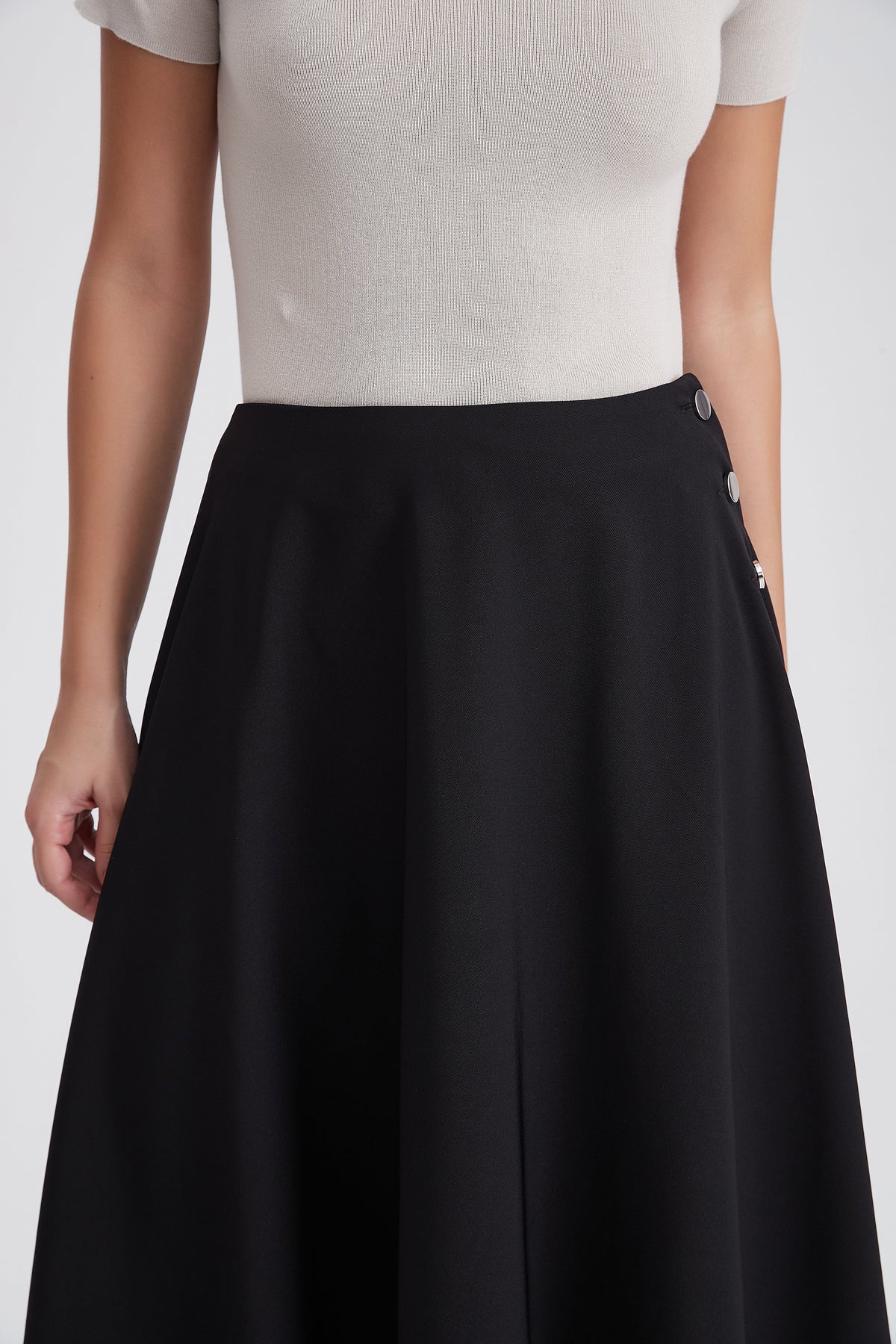 Ruffled Midi Skirt with Side Buttons