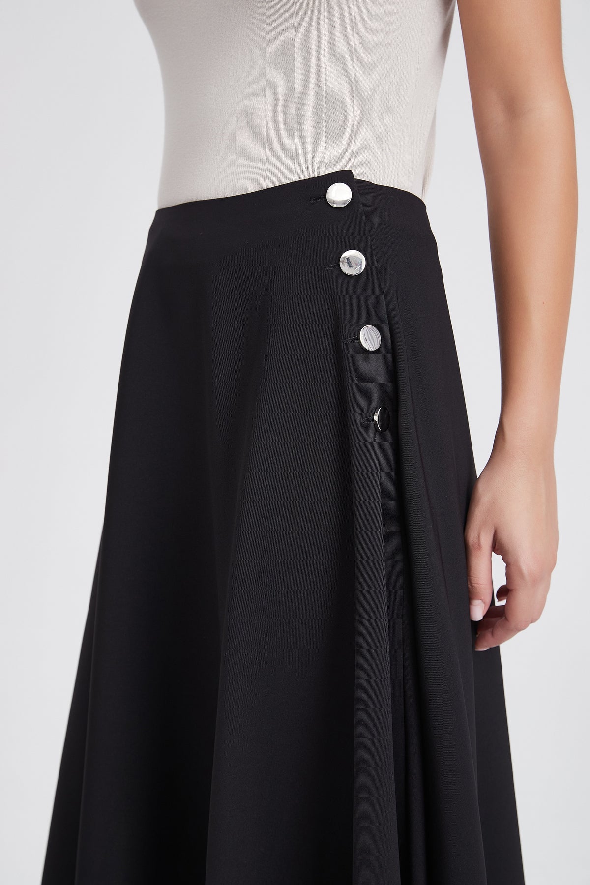 Ruffled Midi Skirt with Side Buttons