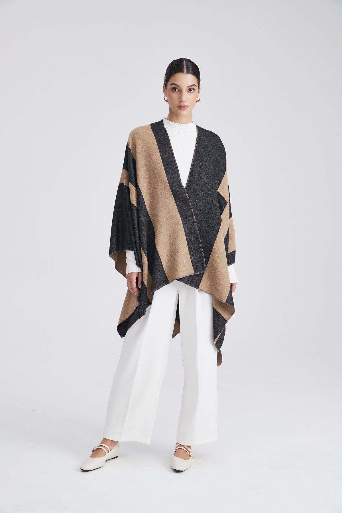 Poncho with Bold Stripes