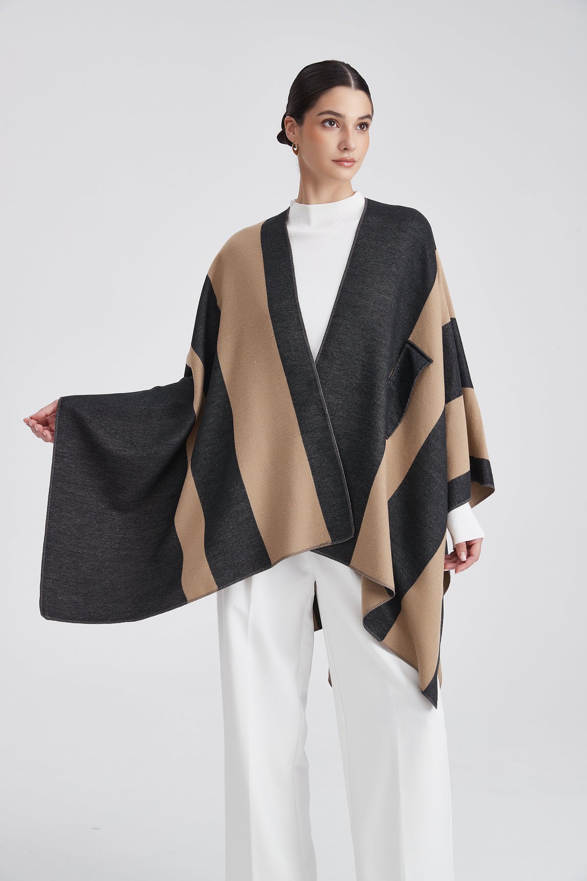 Poncho with Bold Stripes