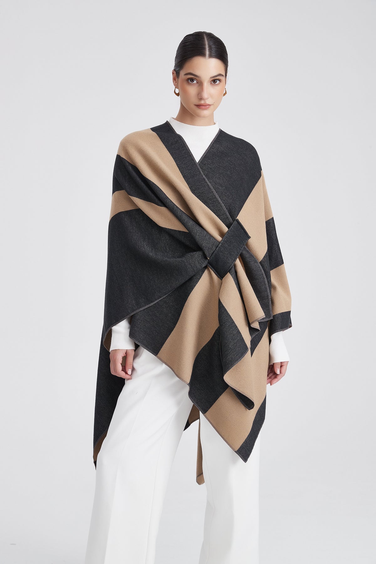 Poncho with Bold Stripes