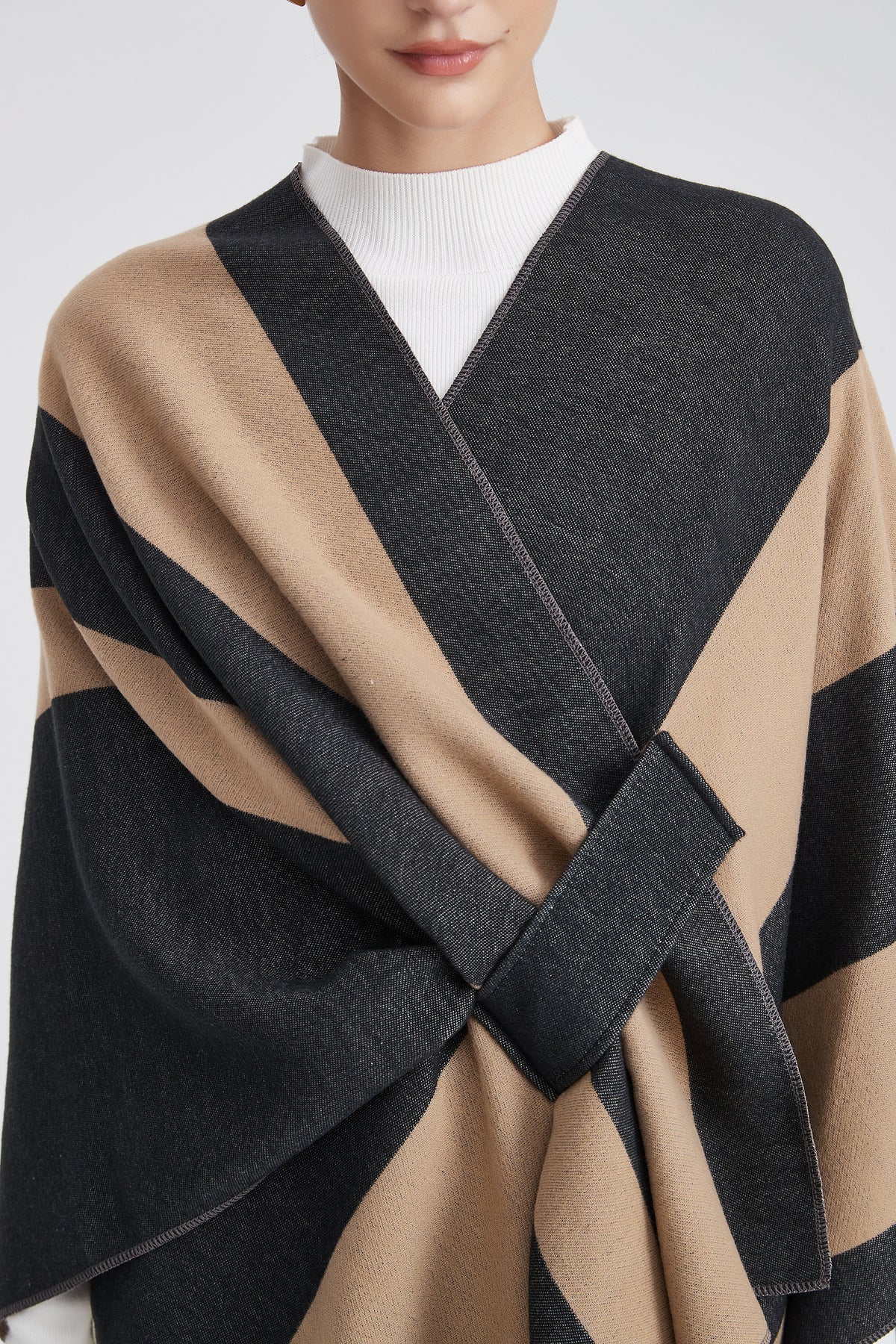 Poncho with Bold Stripes