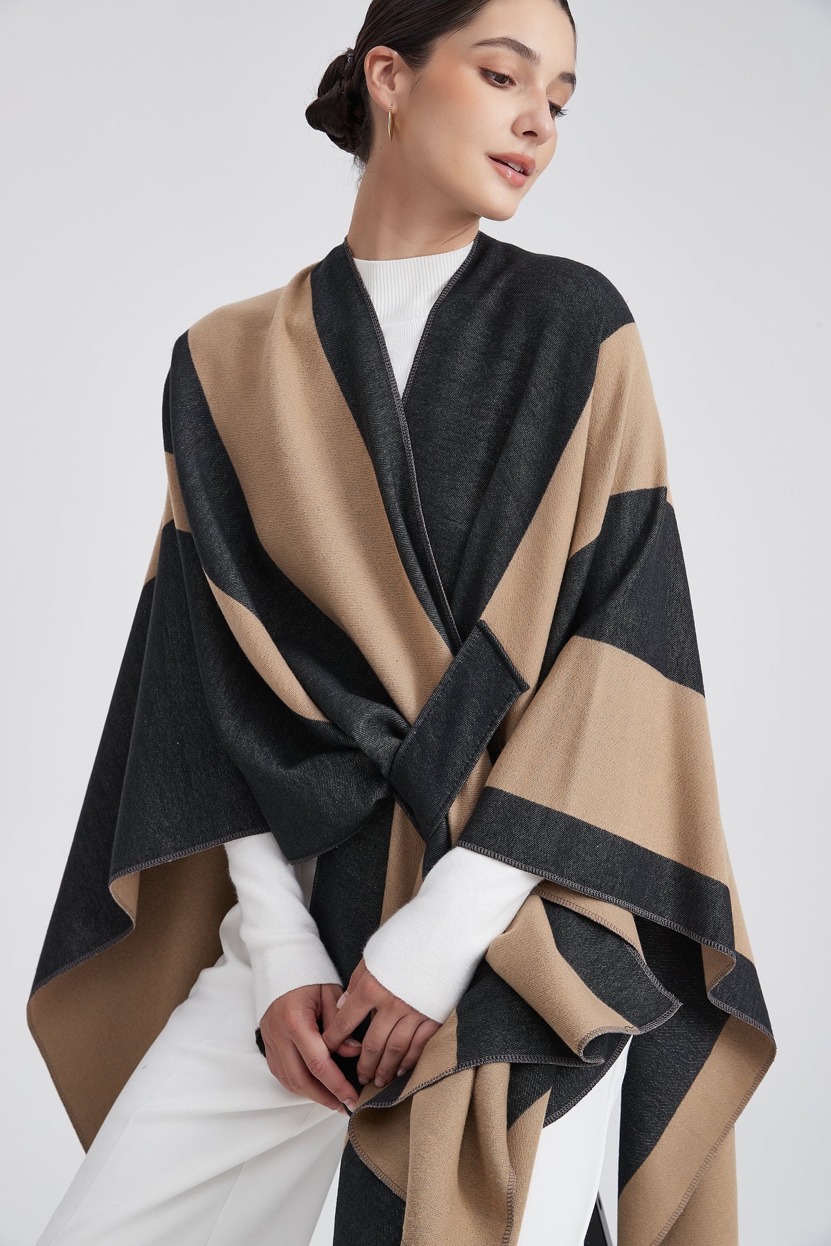 Poncho with Bold Stripes