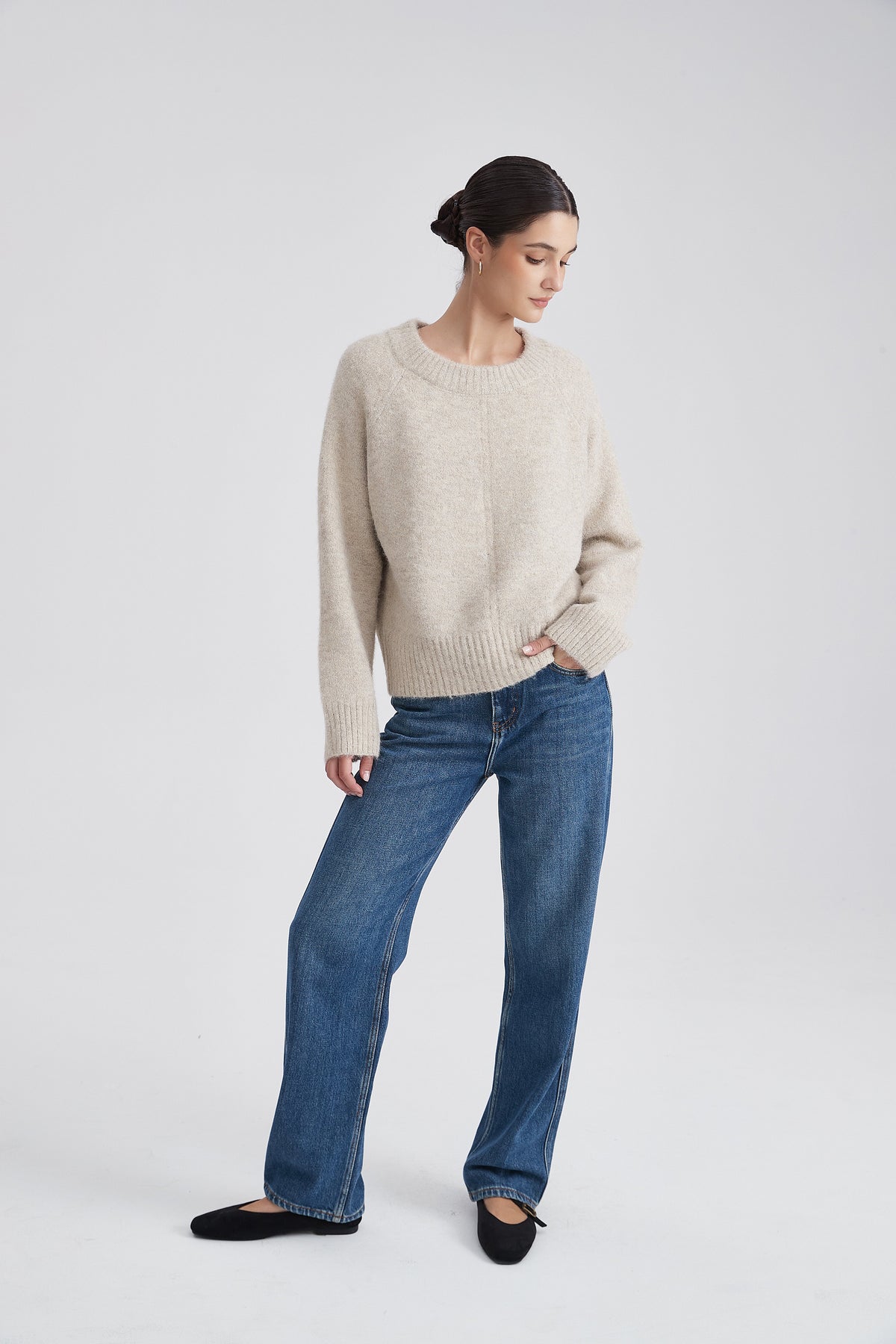 Winter Long-Sleeve Top with Round Neck