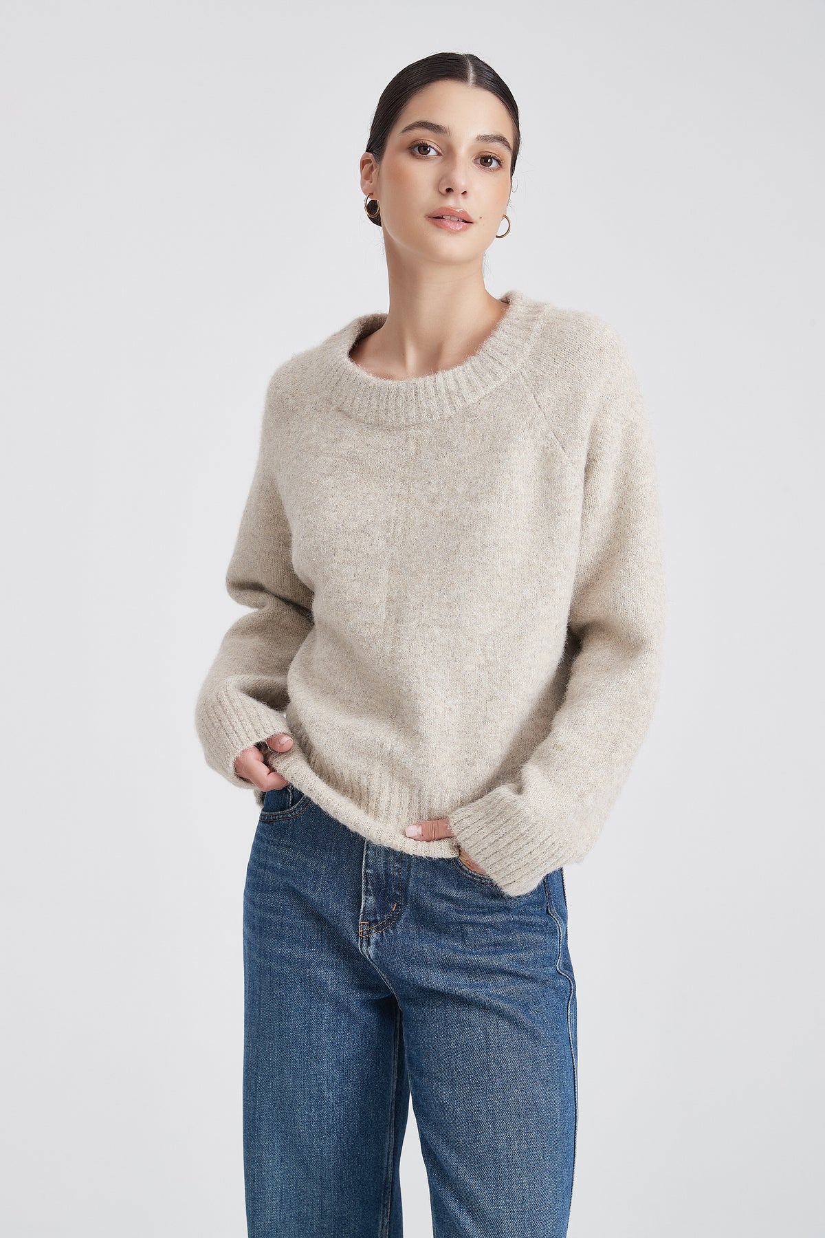 Winter Long-Sleeve Top with Round Neck