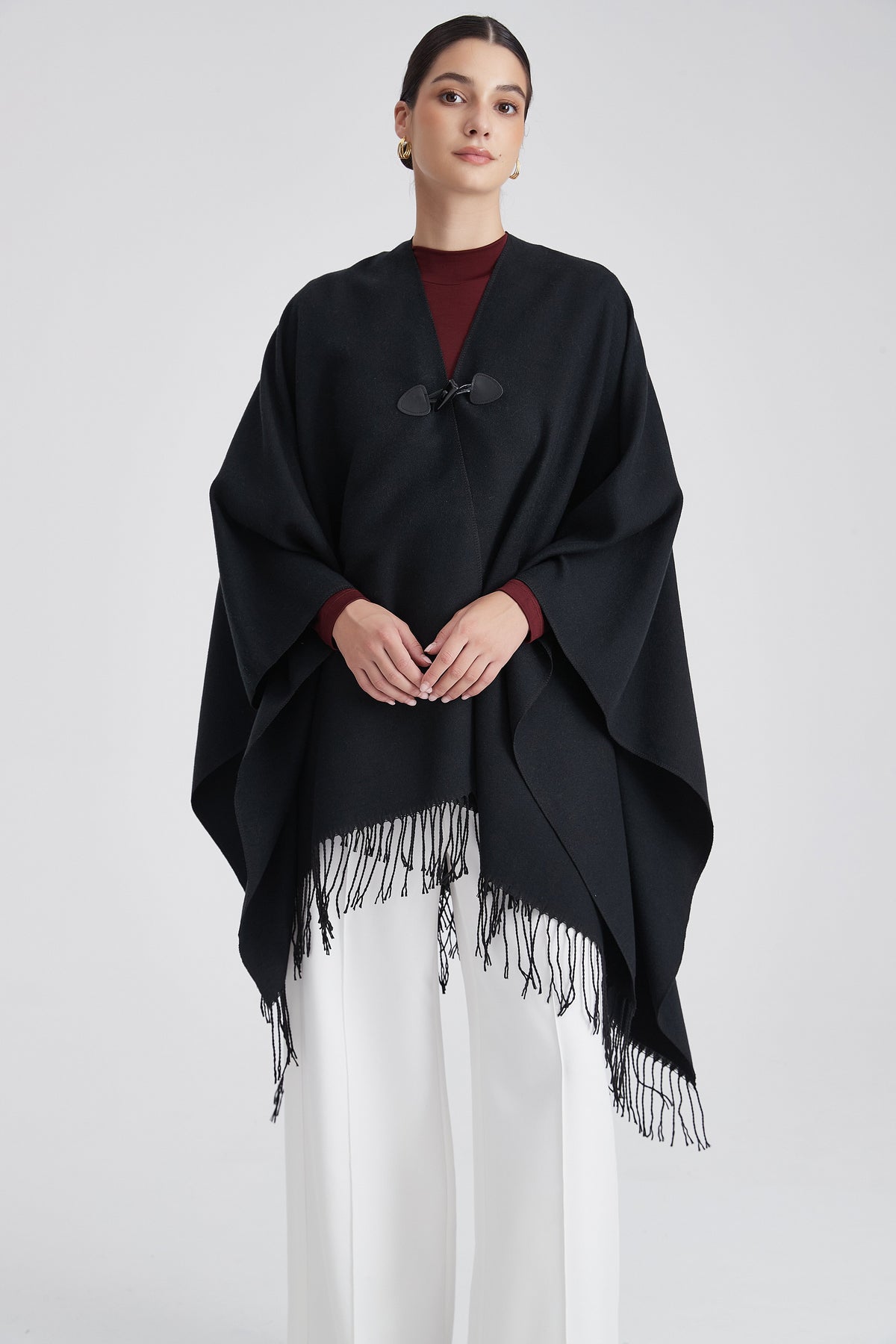 Plain Poncho with Fringes