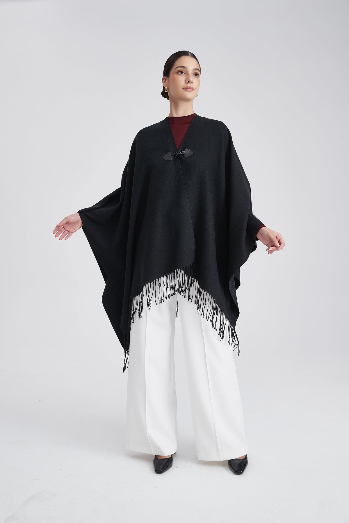 Plain Poncho with Fringes