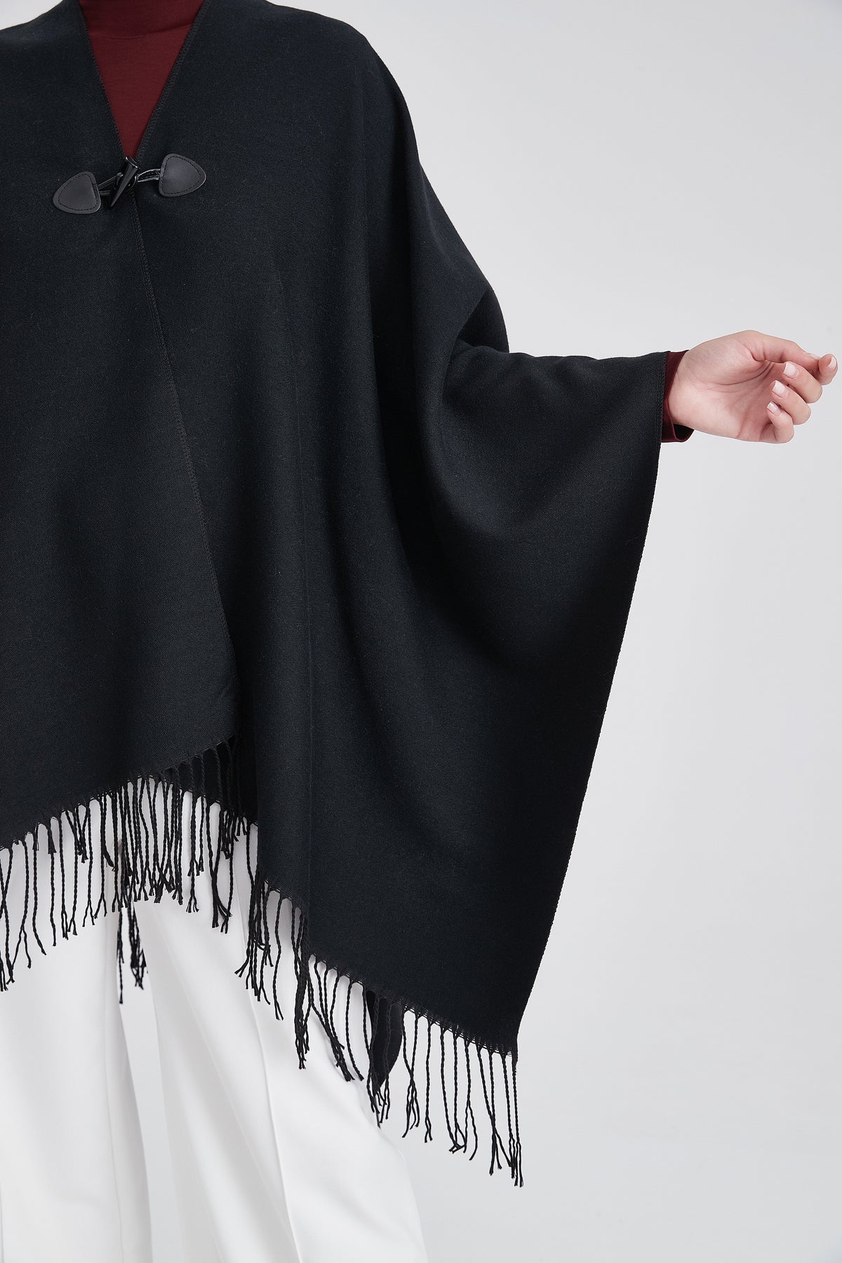Plain Poncho with Fringes