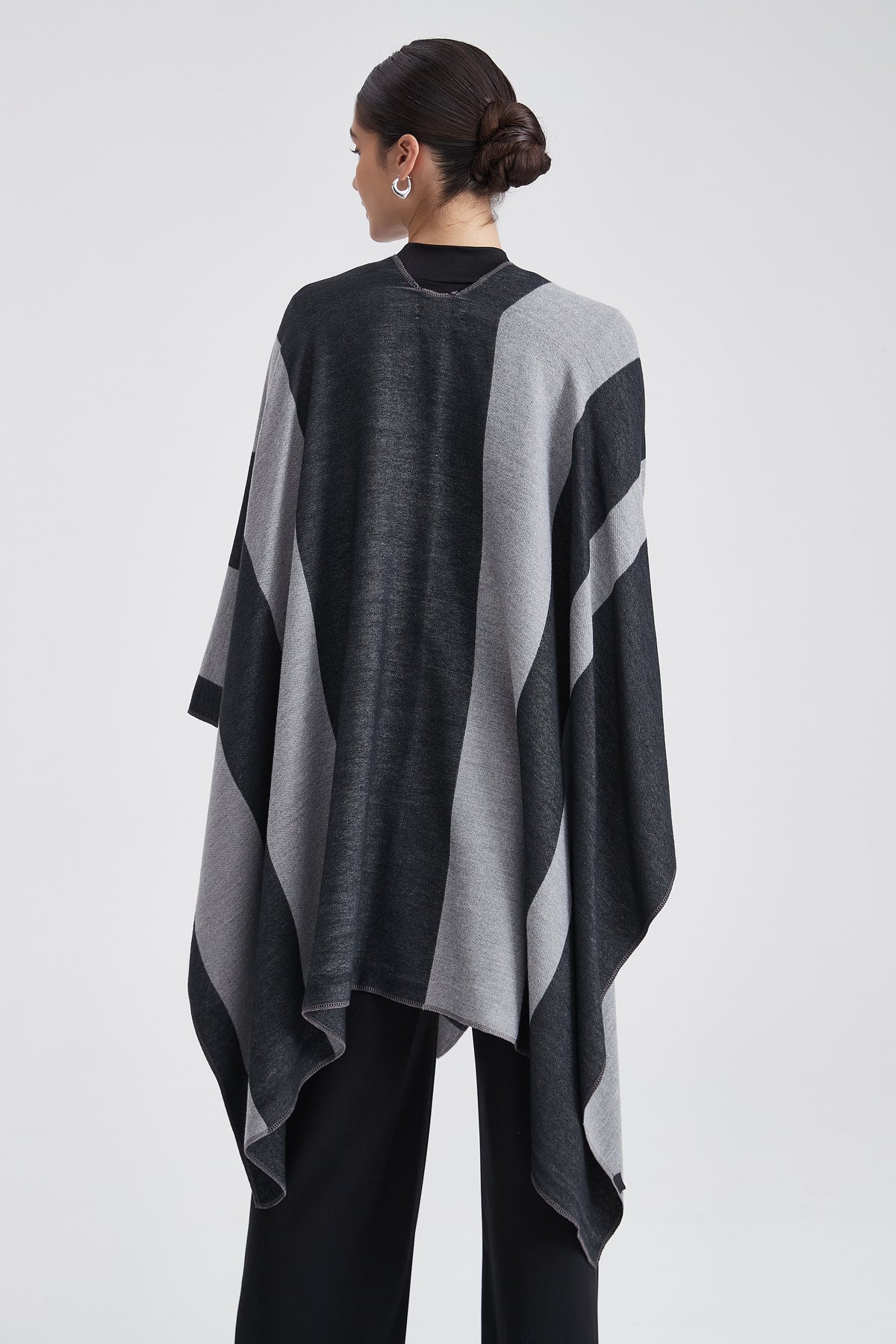 Long Poncho with Bold Stripes