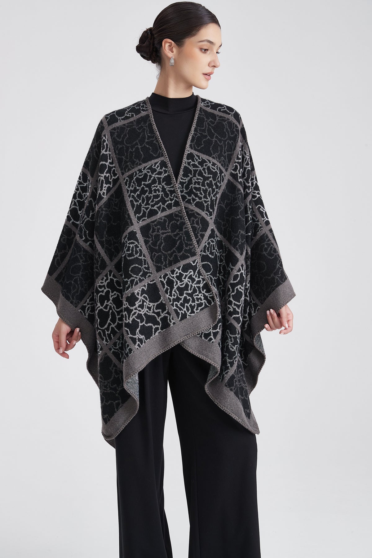 Poncho with Large Checks