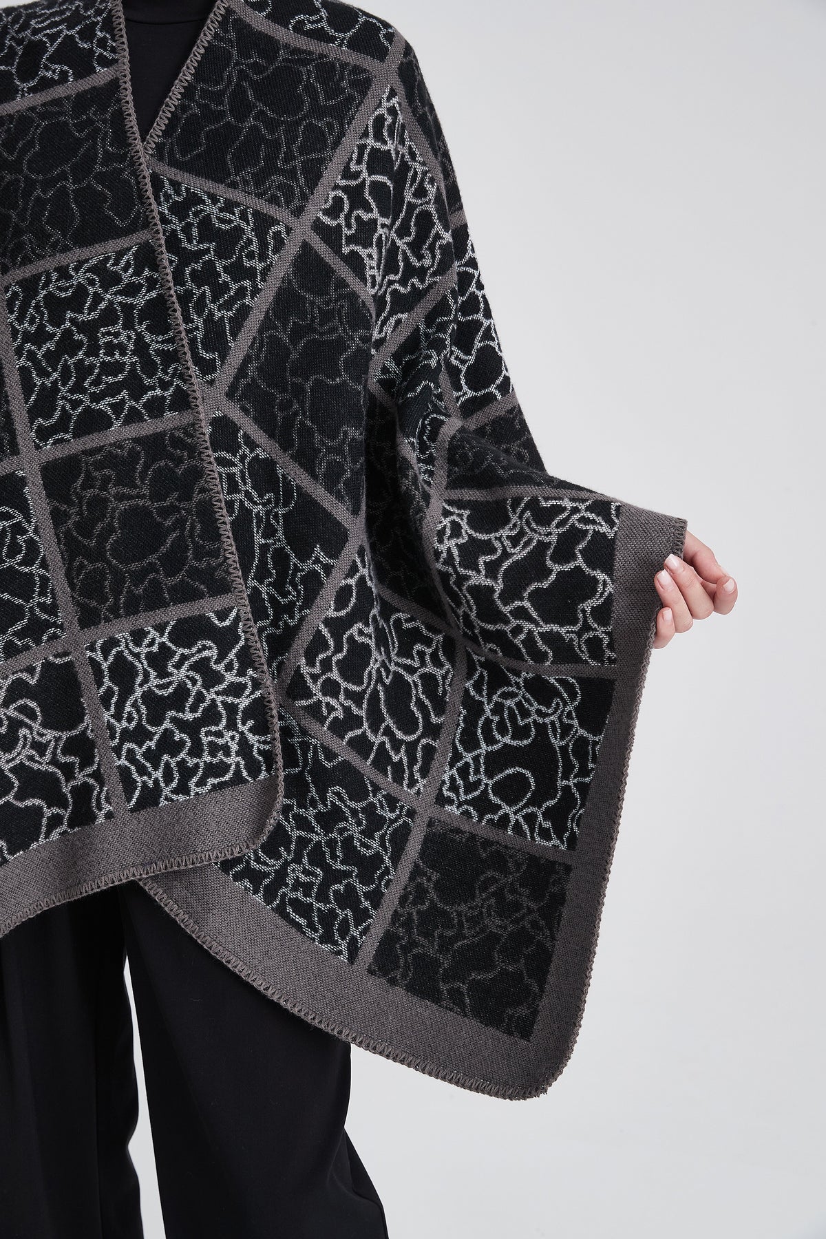 Poncho with Large Checks