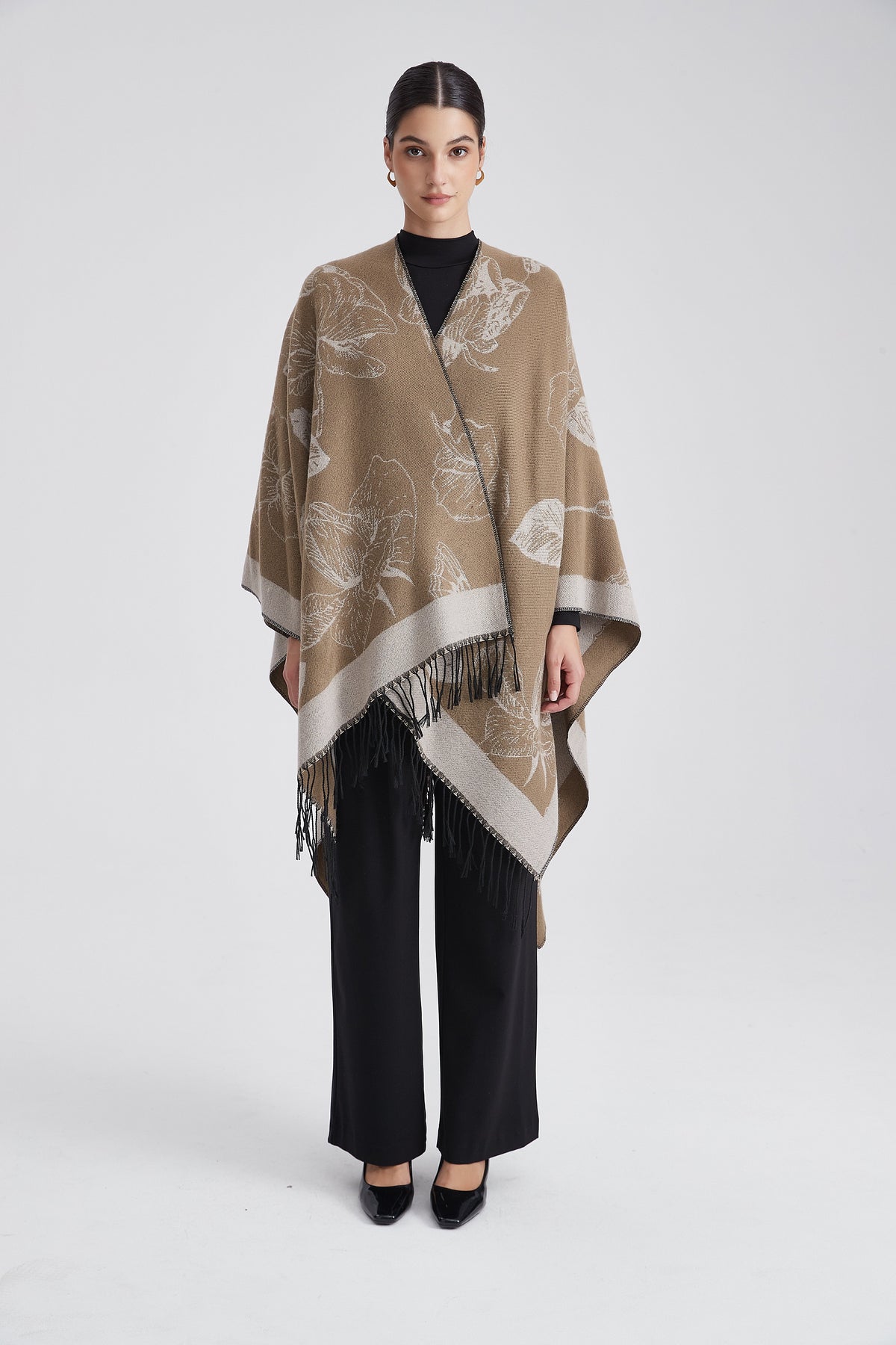 Long Floral Poncho
