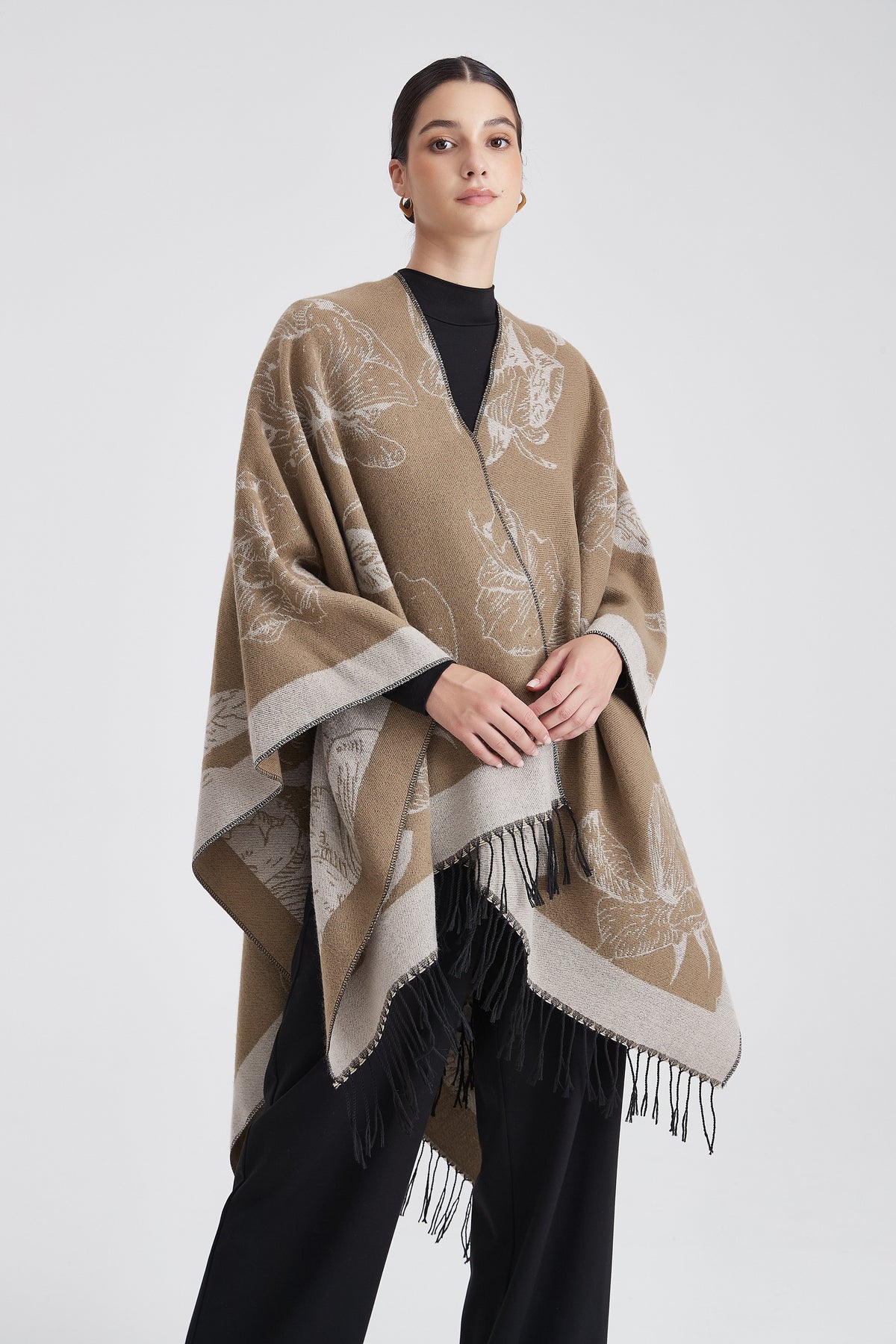 Long Floral Poncho