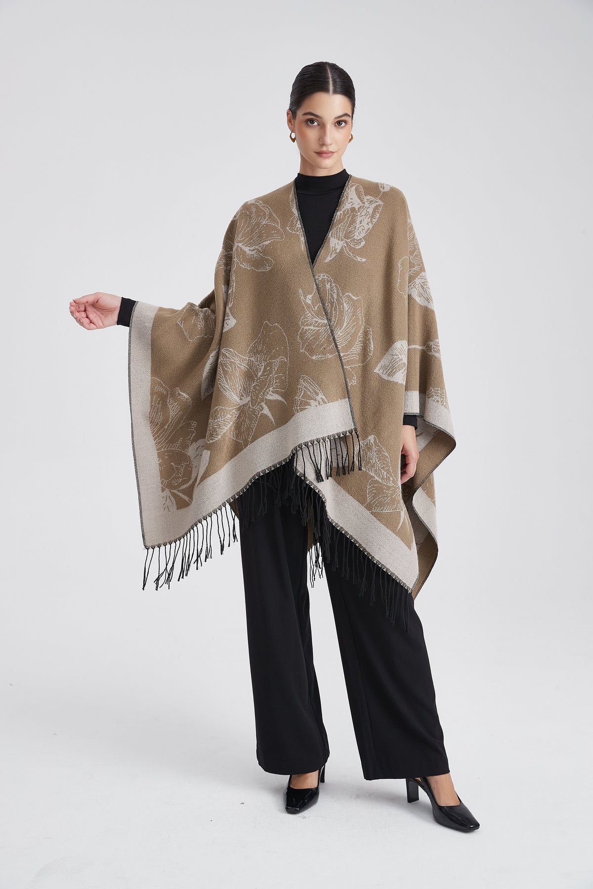 Long Floral Poncho