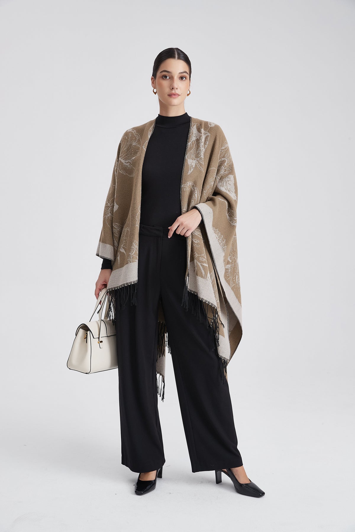 Long Floral Poncho