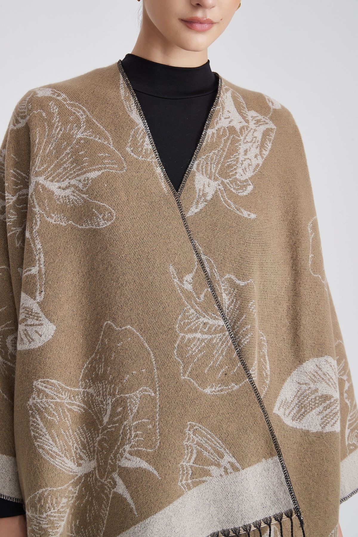 Long Floral Poncho