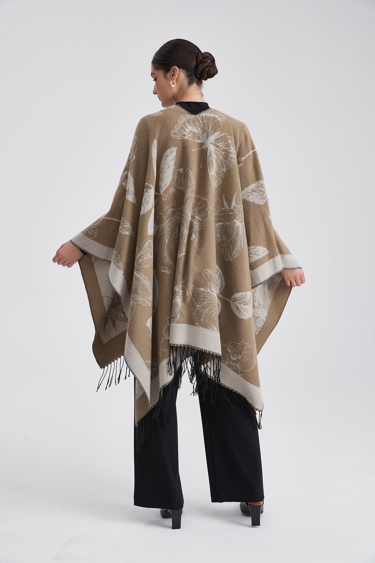 Long Floral Poncho