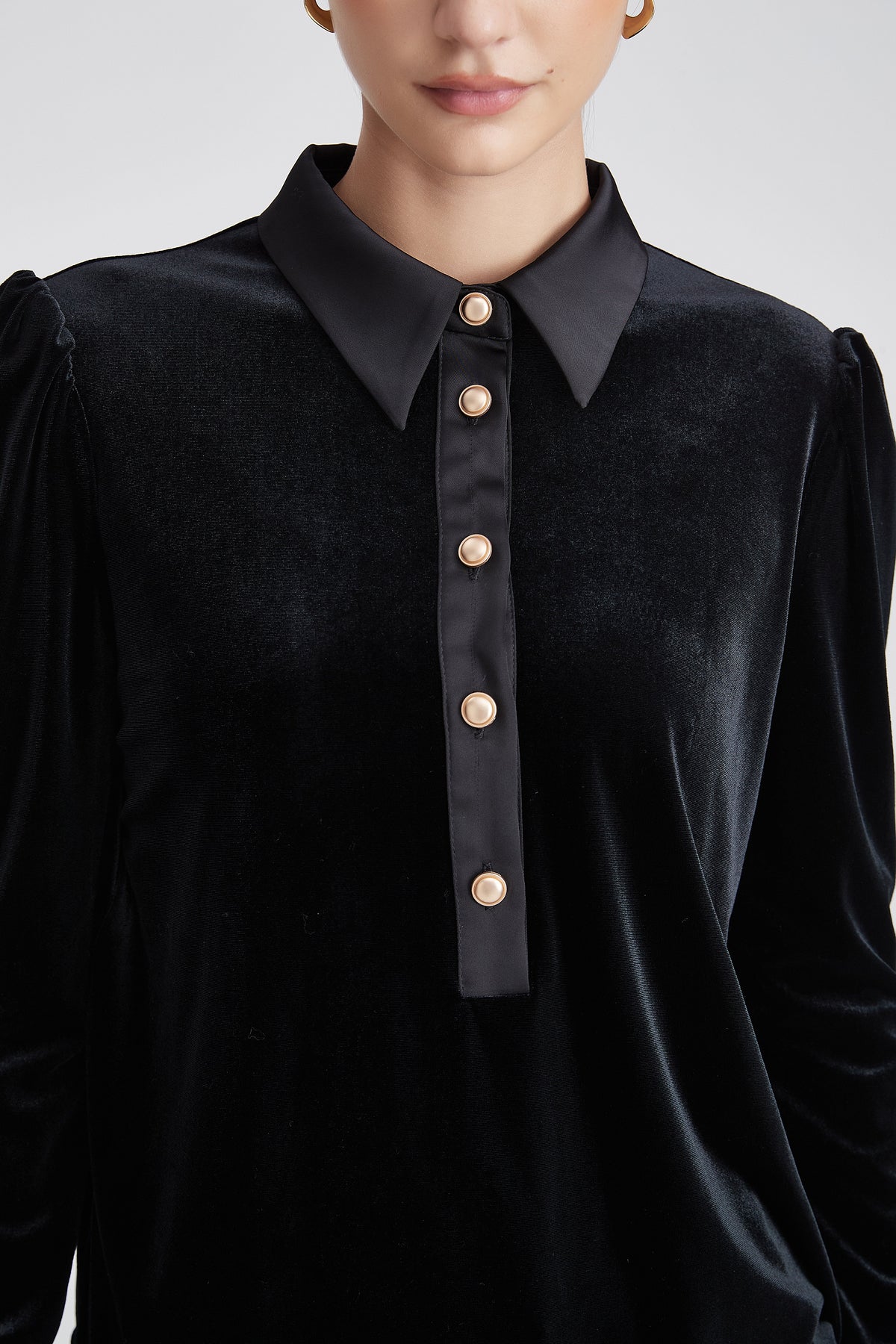 Plain Long-Sleeve Blouse with Shirt Collar