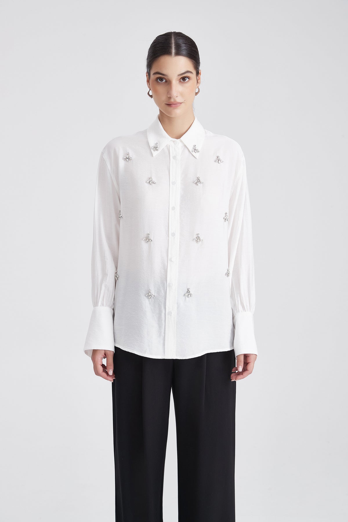 Long-Sleeve Blouse with Metallic Details