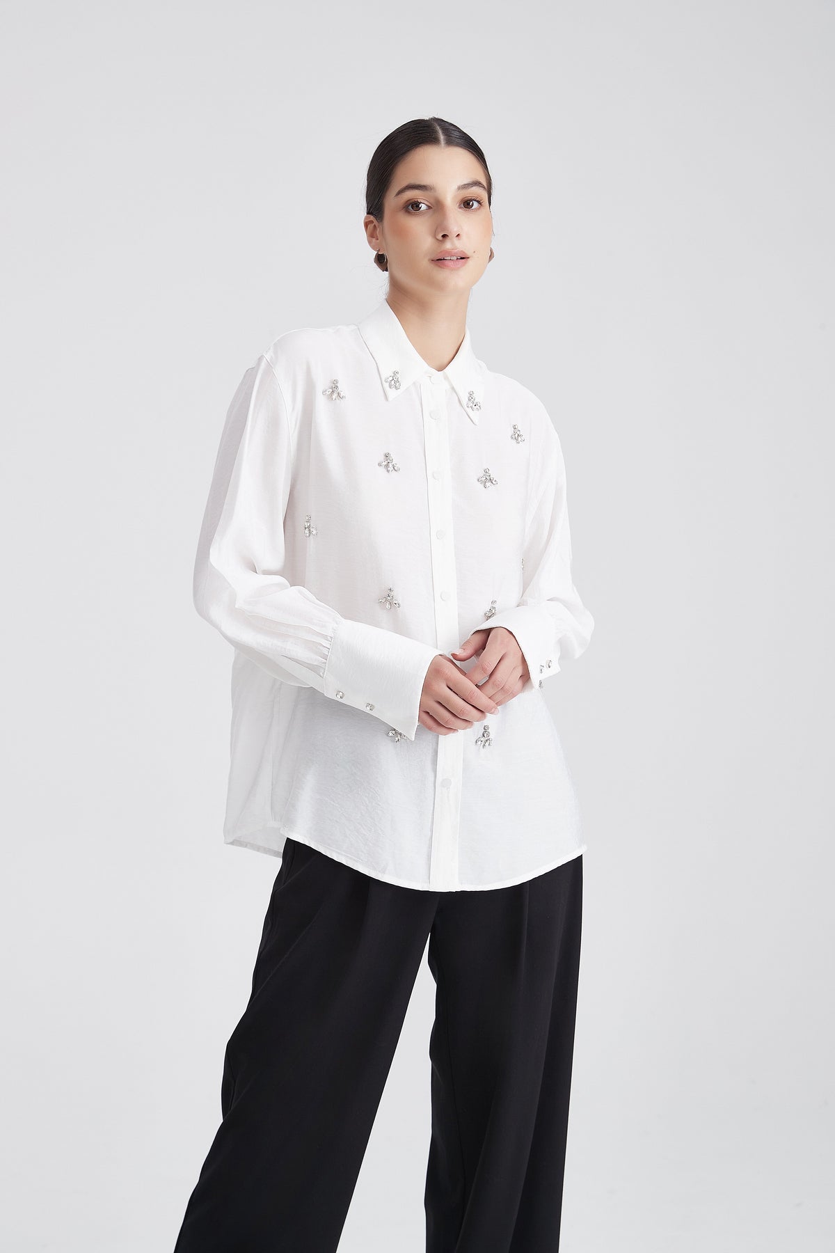 Long-Sleeve Blouse with Metallic Details