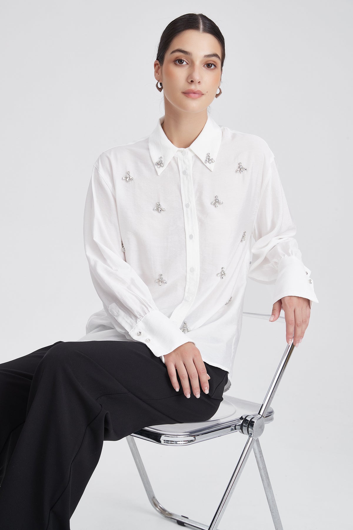 Long-Sleeve Blouse with Metallic Details
