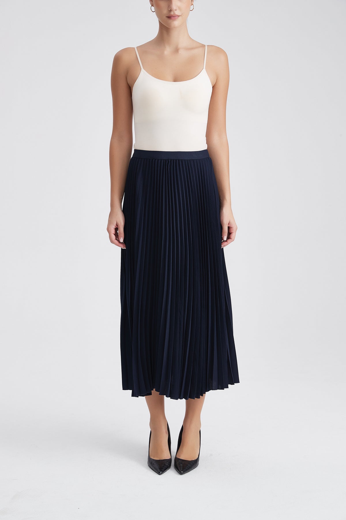 Plain Pleated Midi Skirt