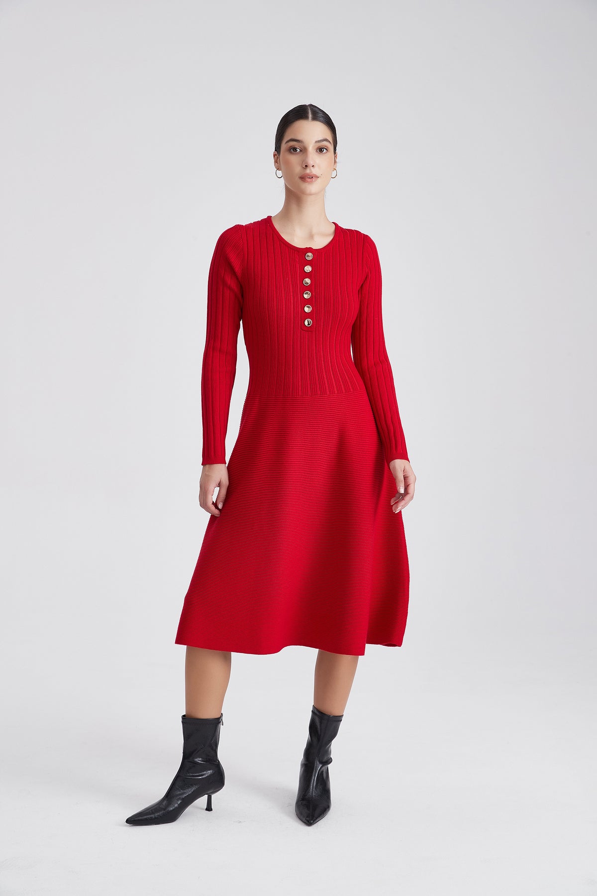 Long-Sleeve Mini Dress with Front Buttons