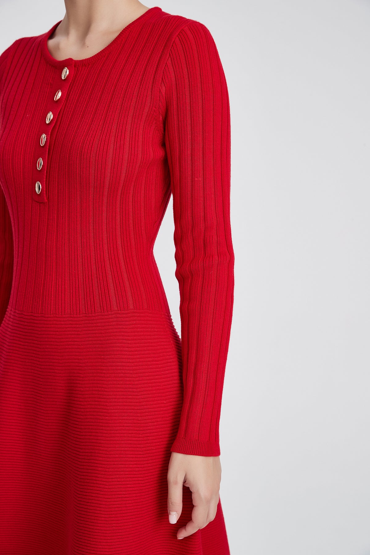 Long-Sleeve Mini Dress with Front Buttons