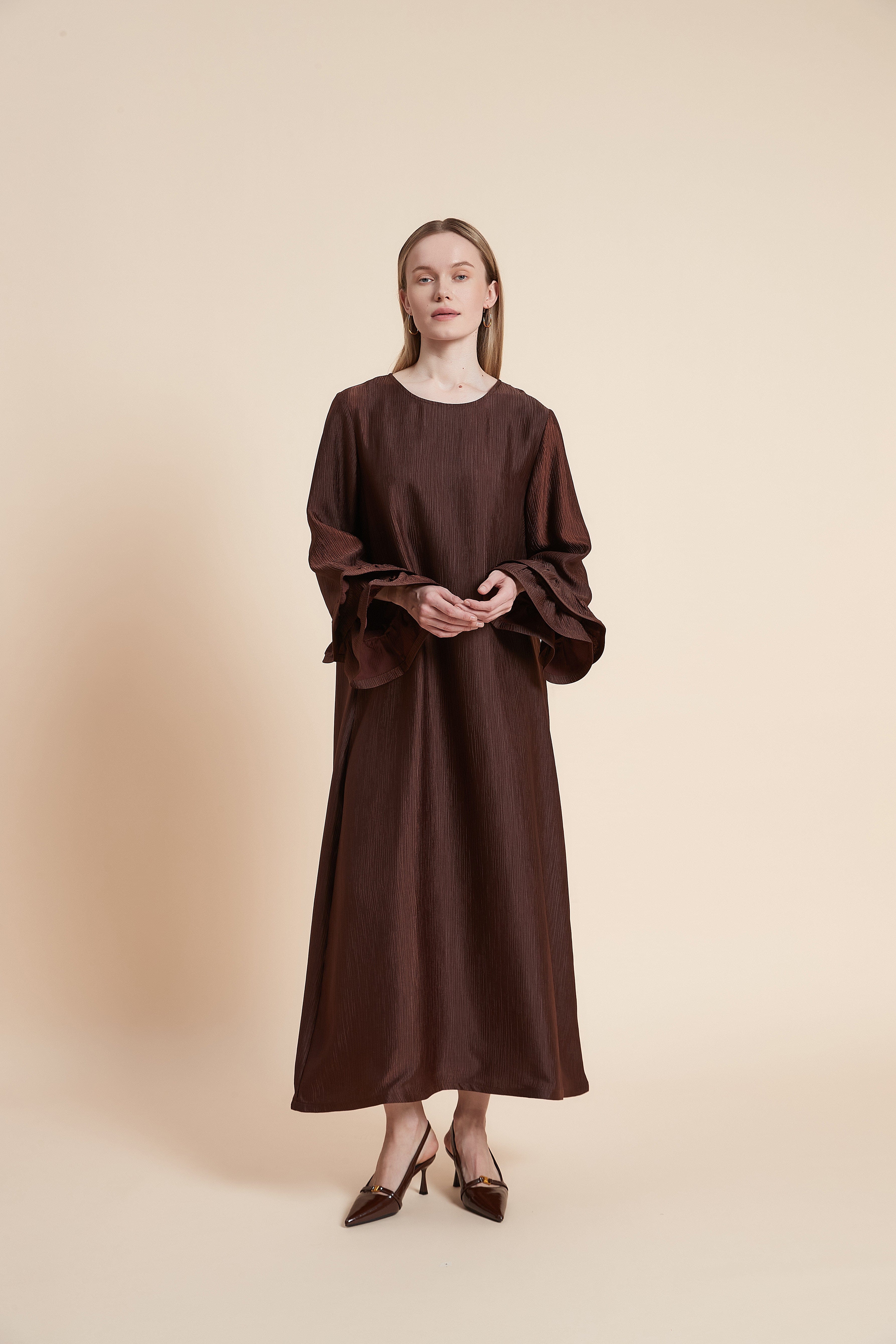 A-Line Long-Sleeved Midi Dress