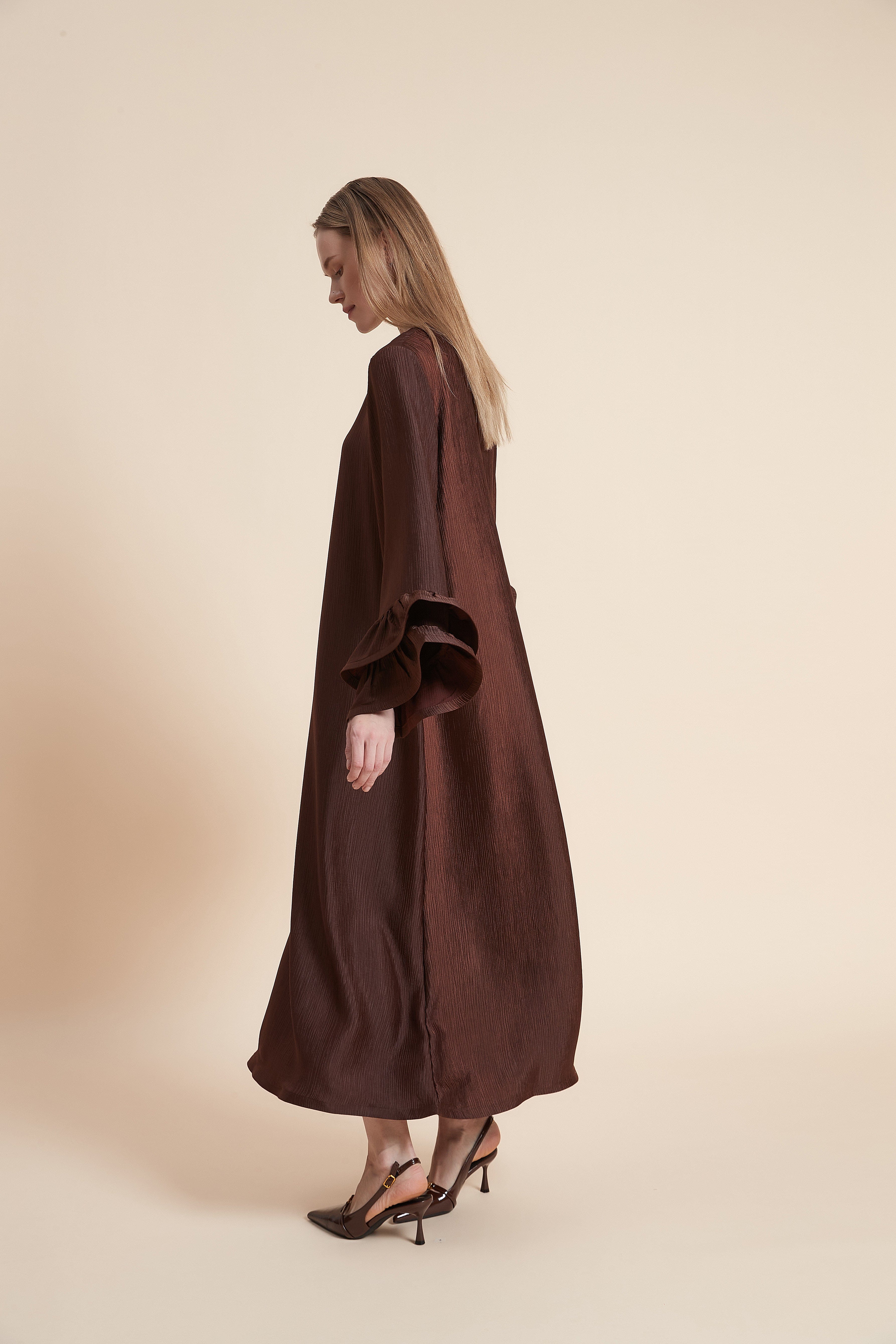 A-Line Long-Sleeved Midi Dress
