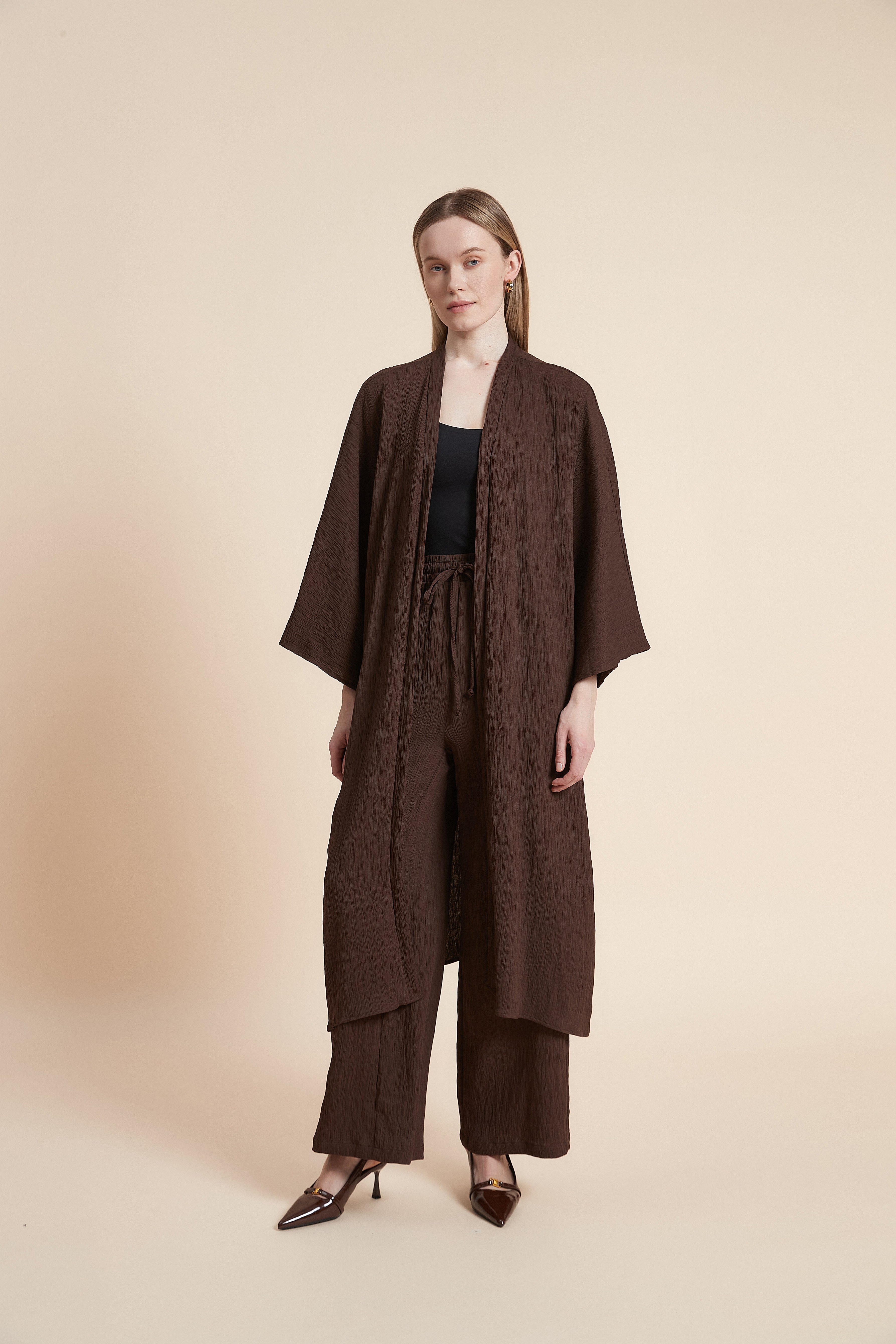 Plain 3/4 Sleeve Open Cardigan