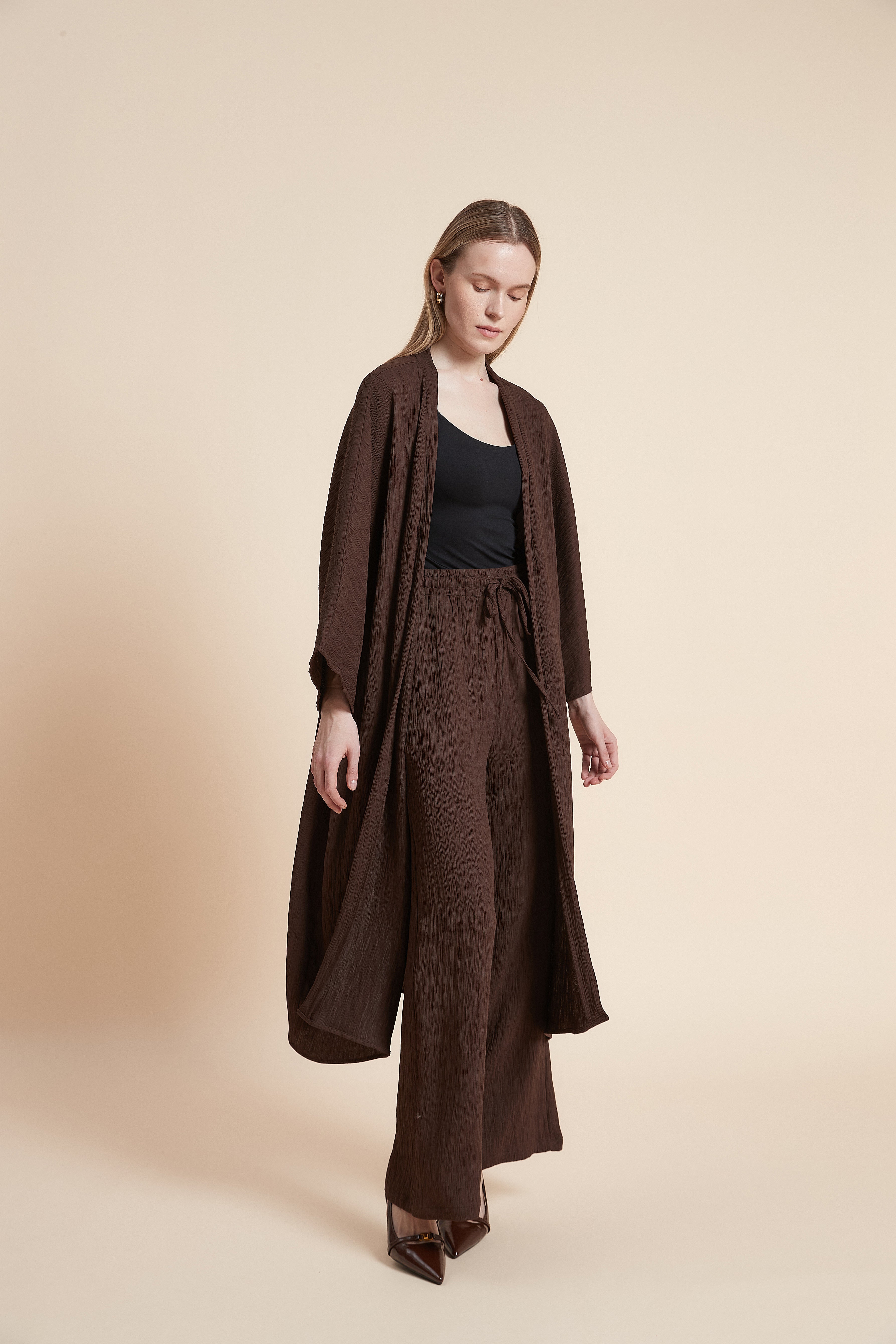 Plain 3/4 Sleeve Open Cardigan