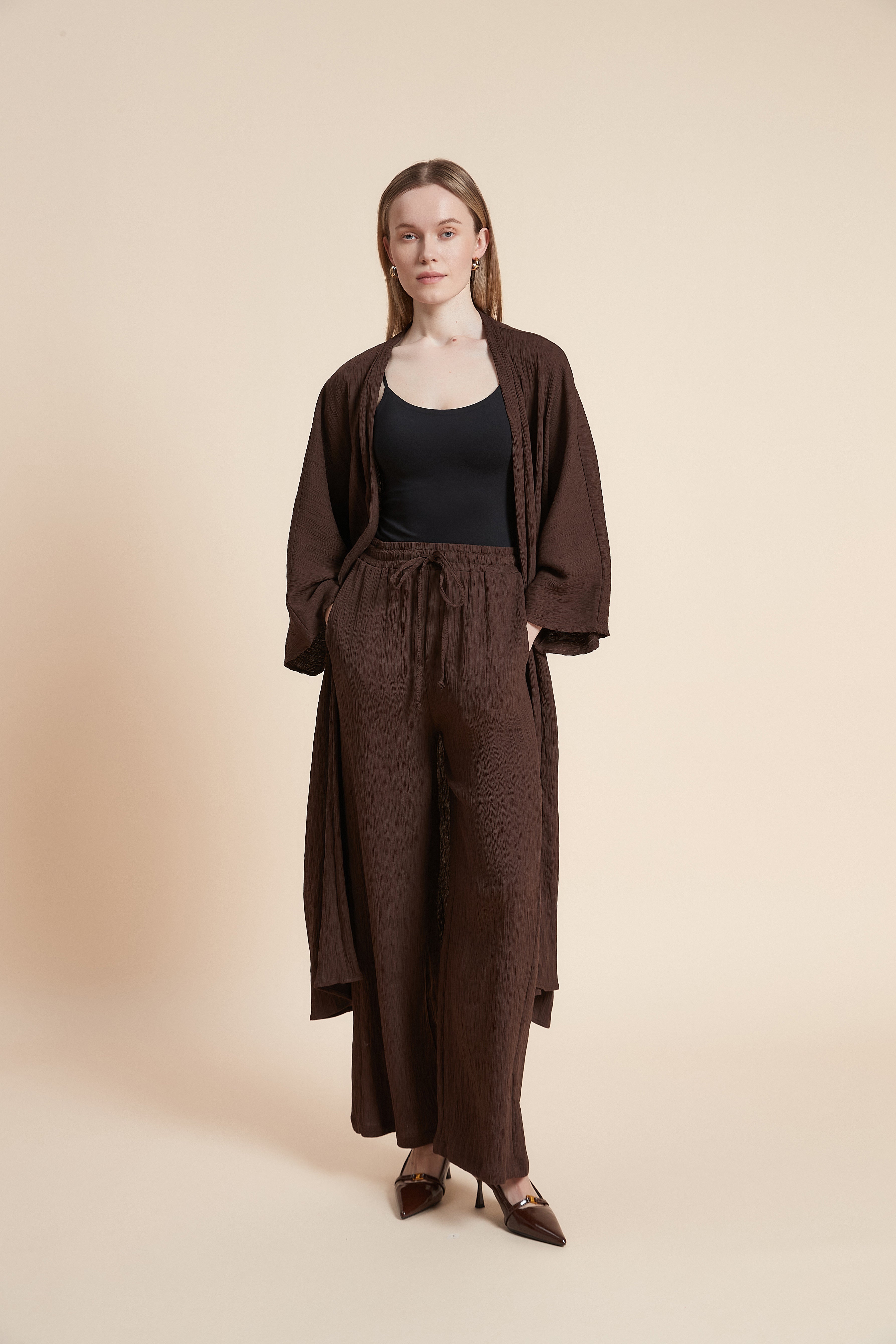 Plain 3/4 Sleeve Open Cardigan