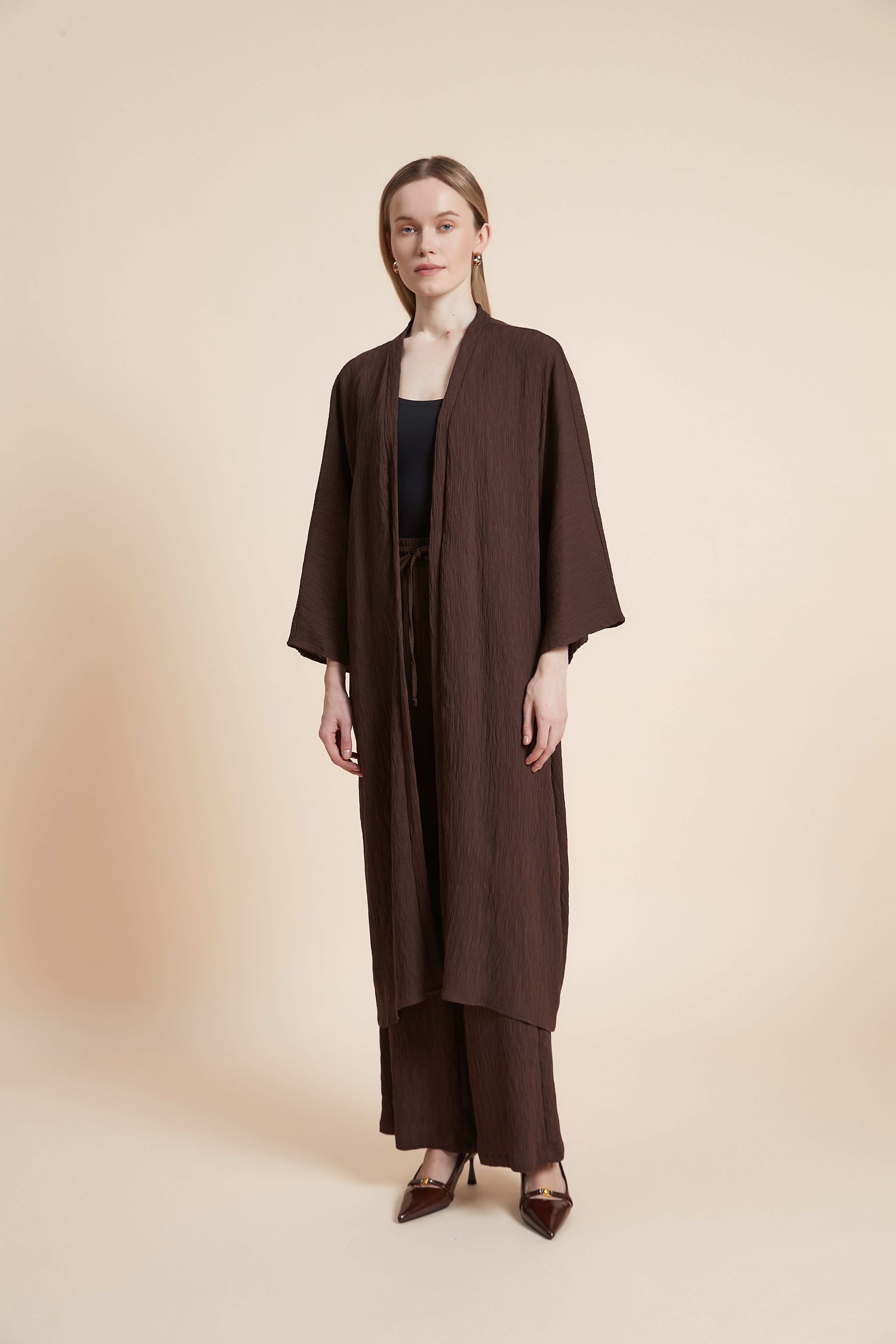 Plain 3/4 Sleeve Open Cardigan