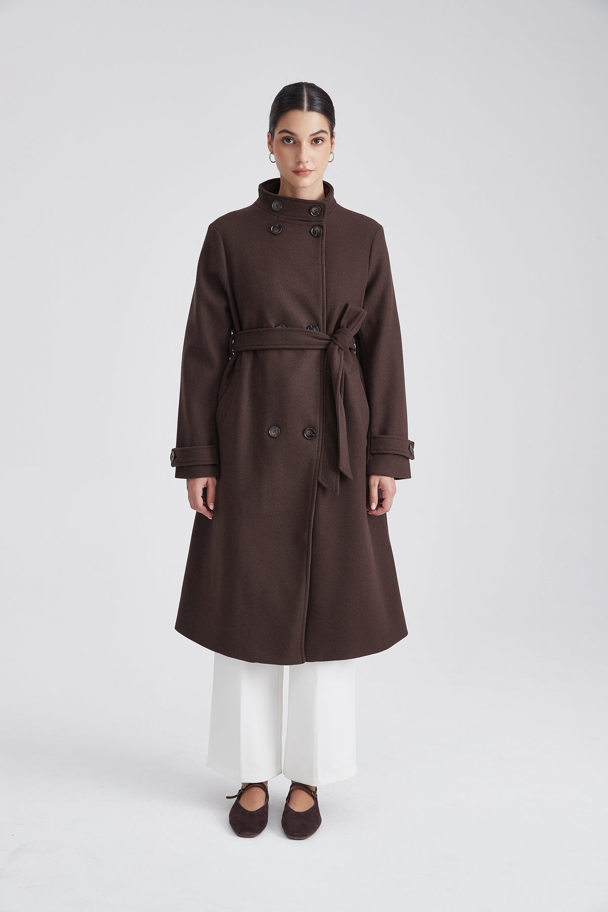 Plain Long Coat with Long Sleeves