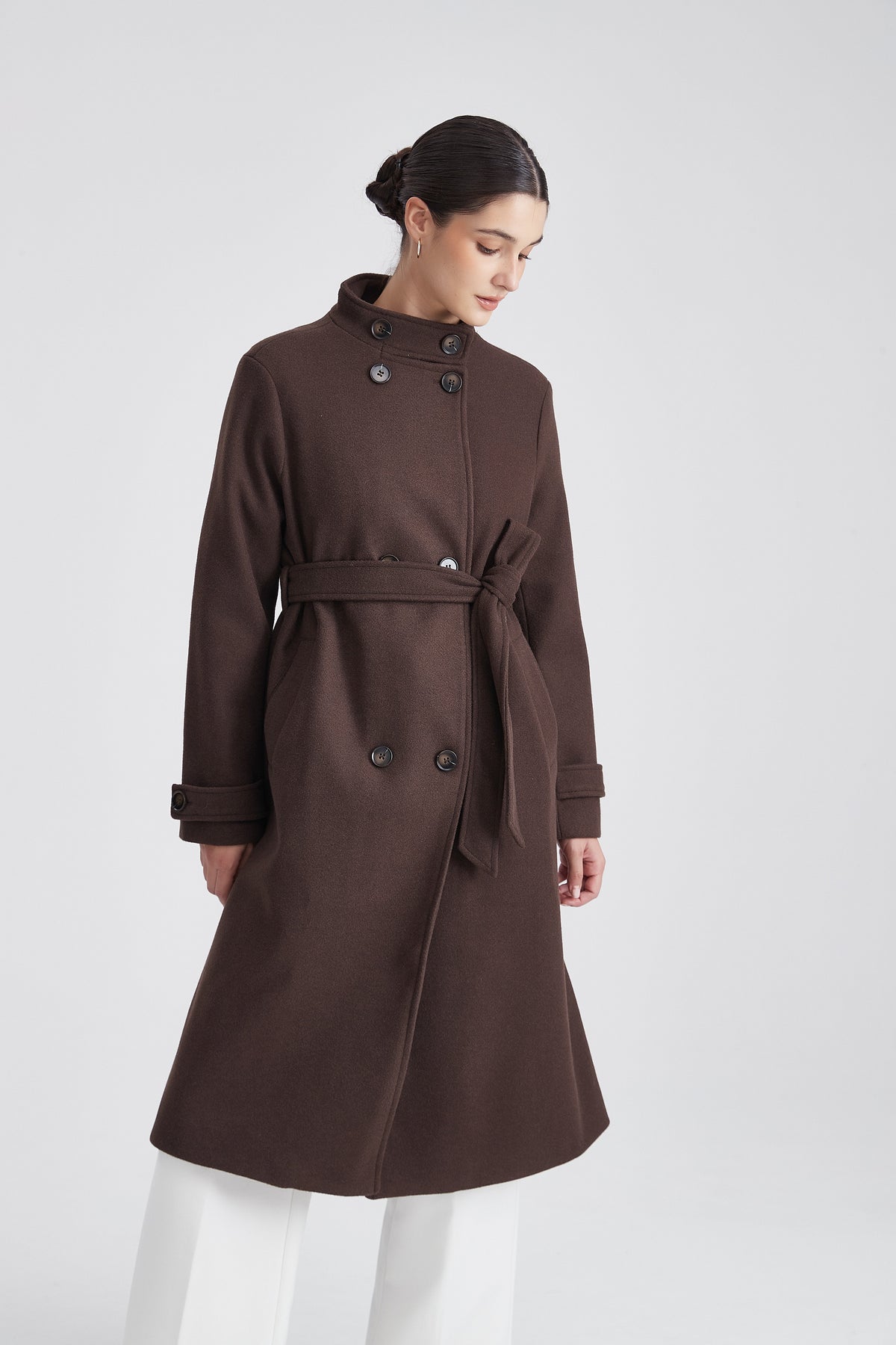 Plain Long Coat with Long Sleeves