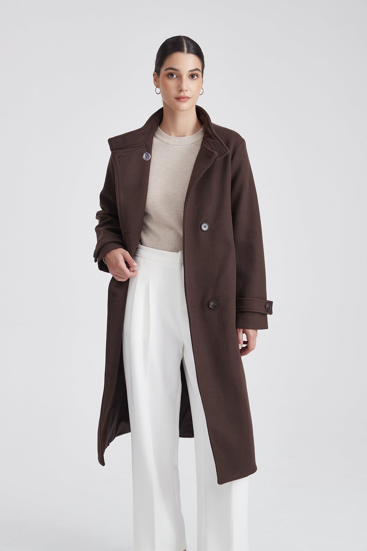 Plain Long Coat with Long Sleeves