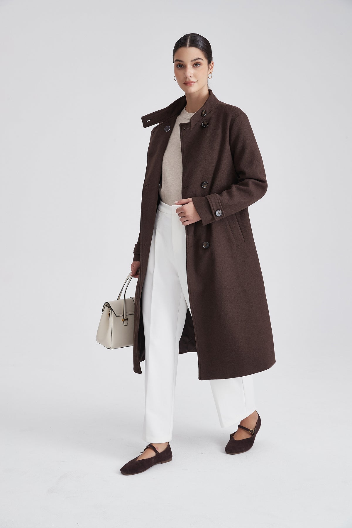 Plain Long Coat with Long Sleeves