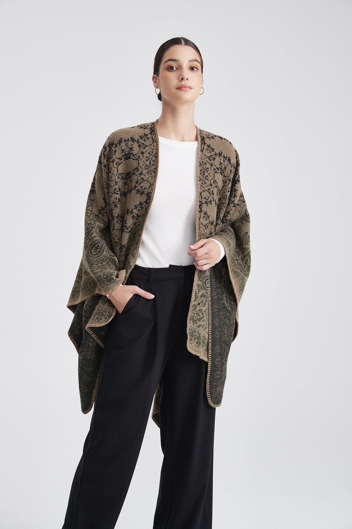 Long Patterned Poncho